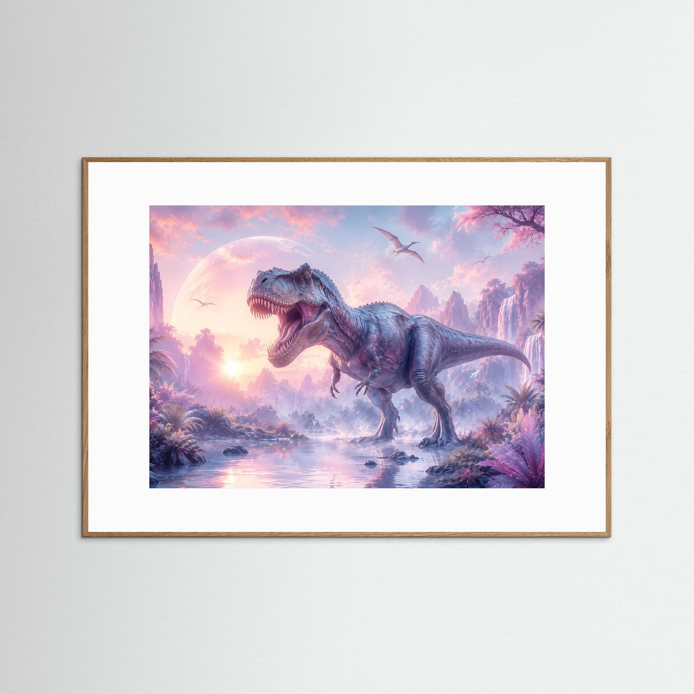 T-Rex im Pastell-Dschungel | Fantastische Dinosaurier Landschaft