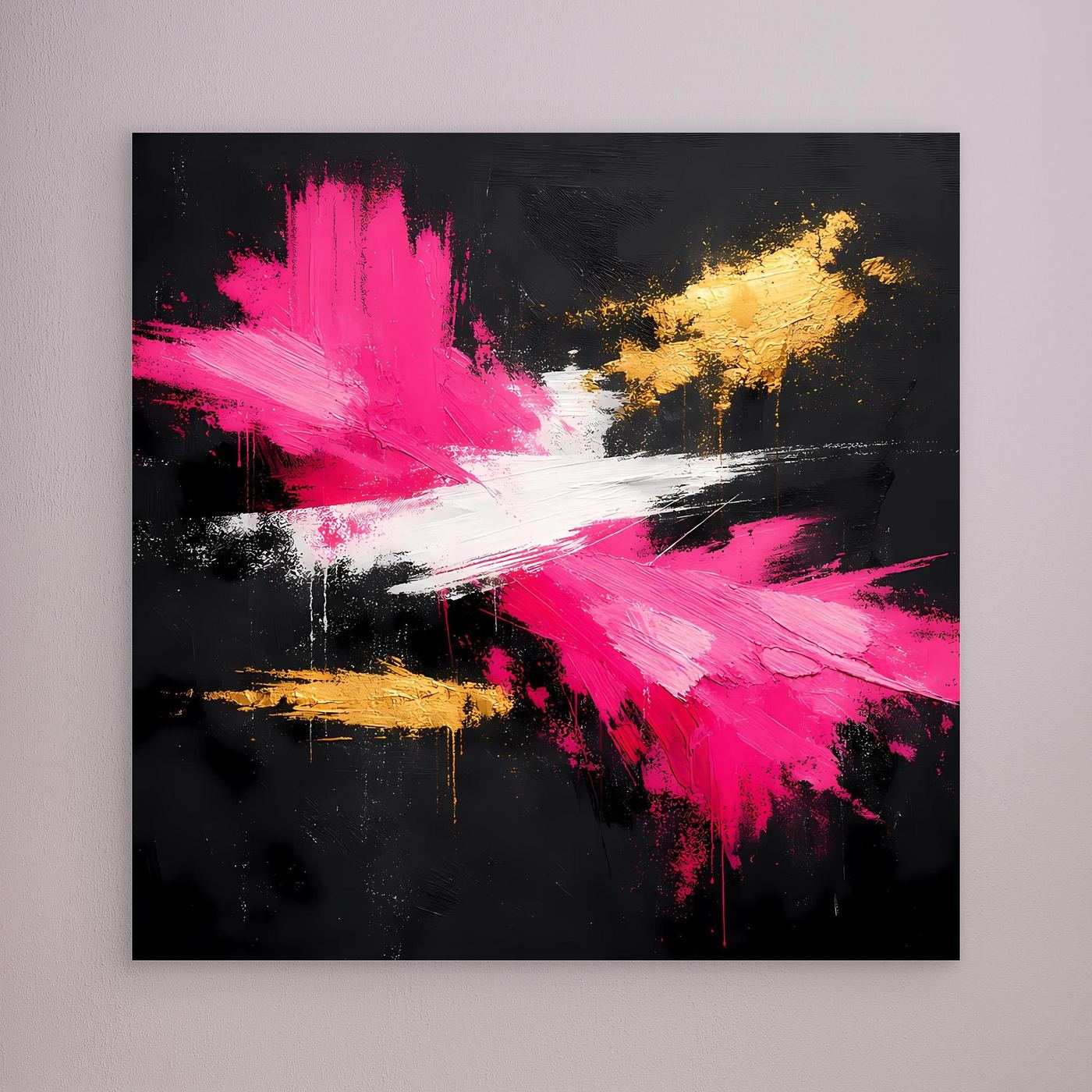 Leinwand Abstraktes Farbfeuerwerk in Pink & Gold | Modernes Acryl-Stil Wandbild