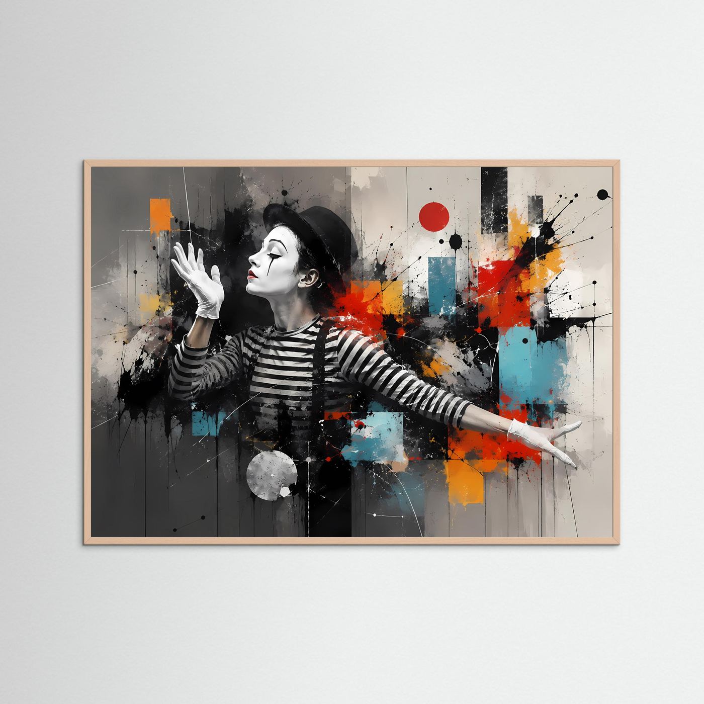 Ausdrucksstarker Pantomime im abstrakten Farbspiel | Modernes Kunst- & Theater-Poster Querformat