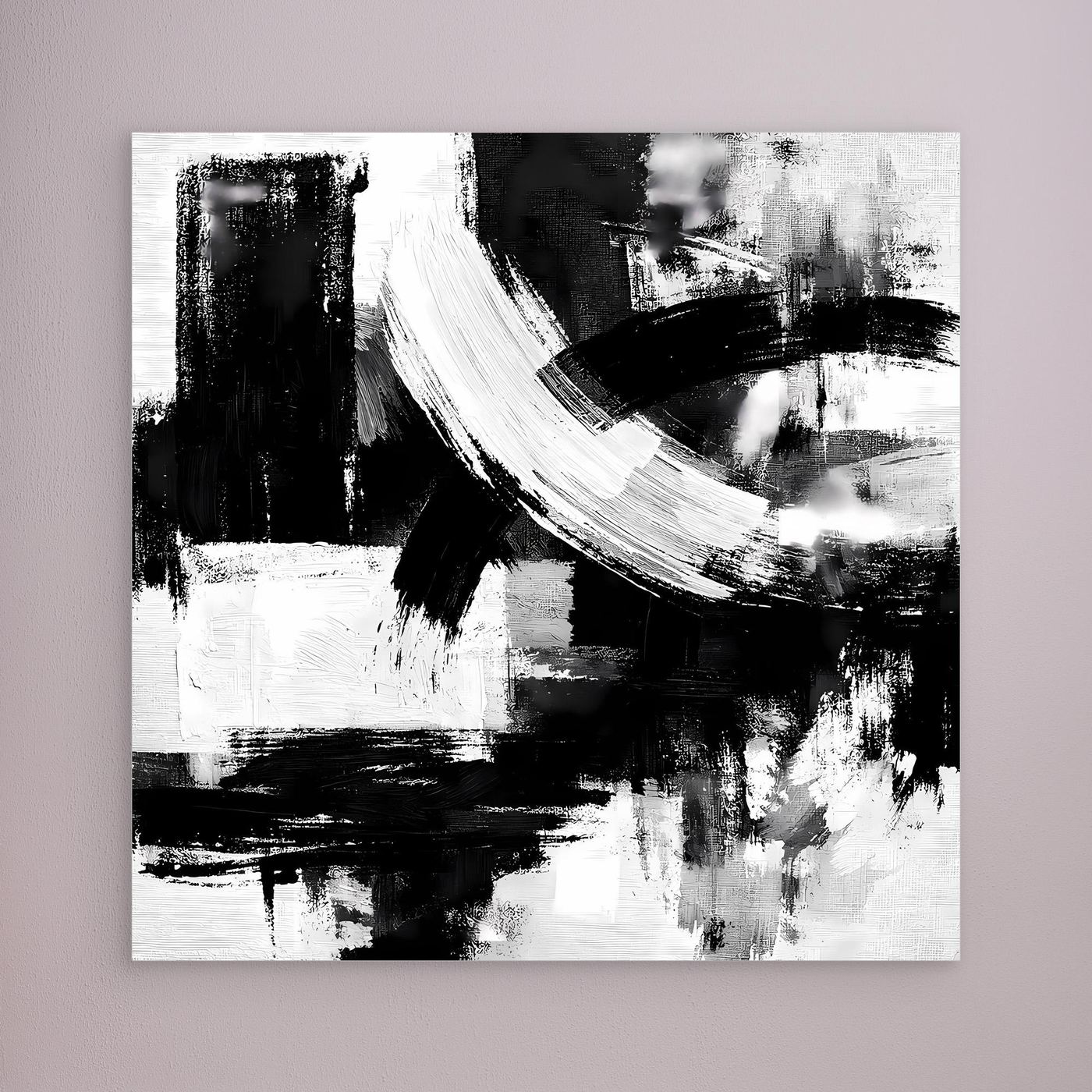 Abstract canvas wall art with black and white brush strokes, unframed