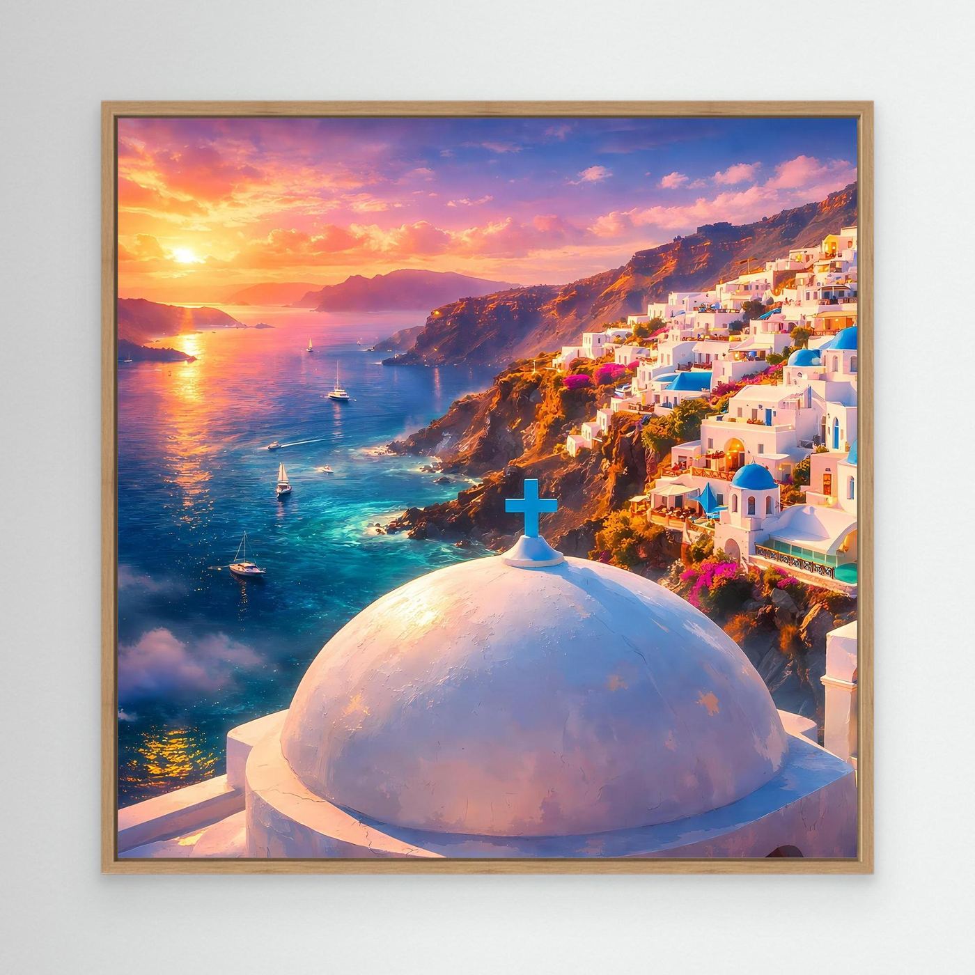 Leinwandbild Traumhaftes Santorini bei Sonnenuntergang | Maritimes Urlaubsflair