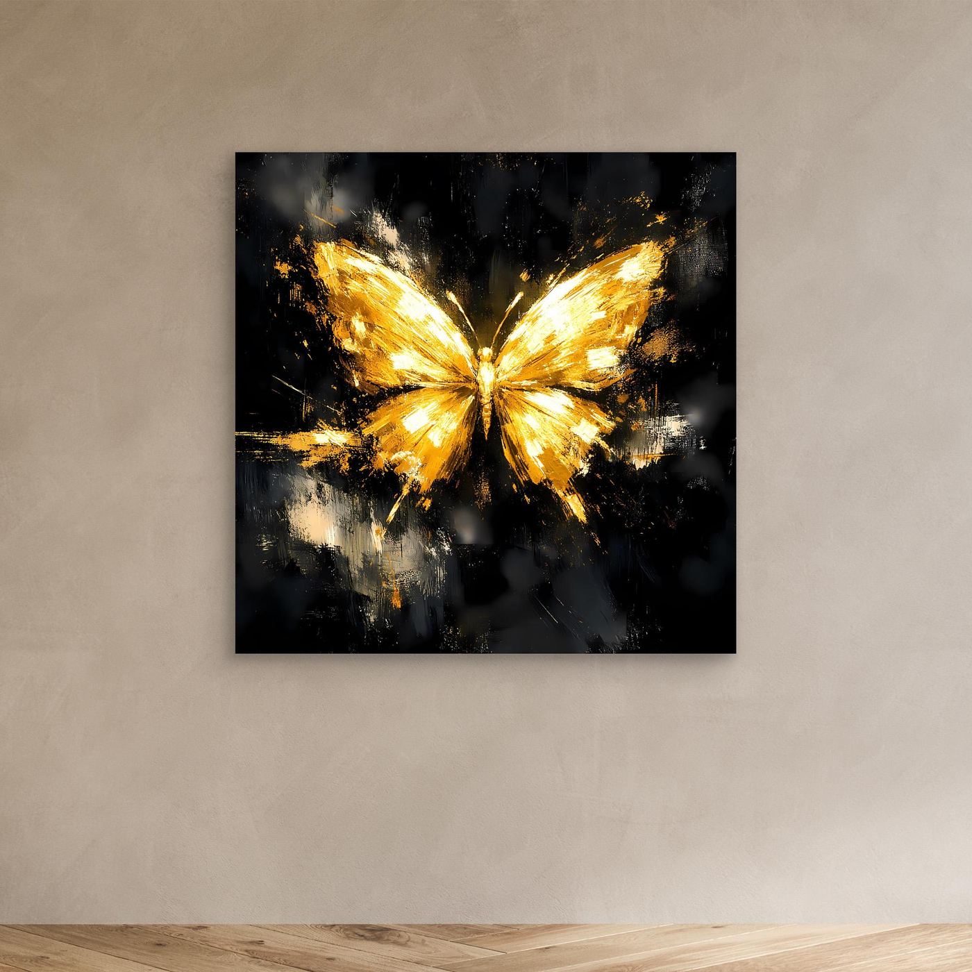Leinwand Eleganter Goldener Schmetterling | Abstraktes Luxus Wandbild