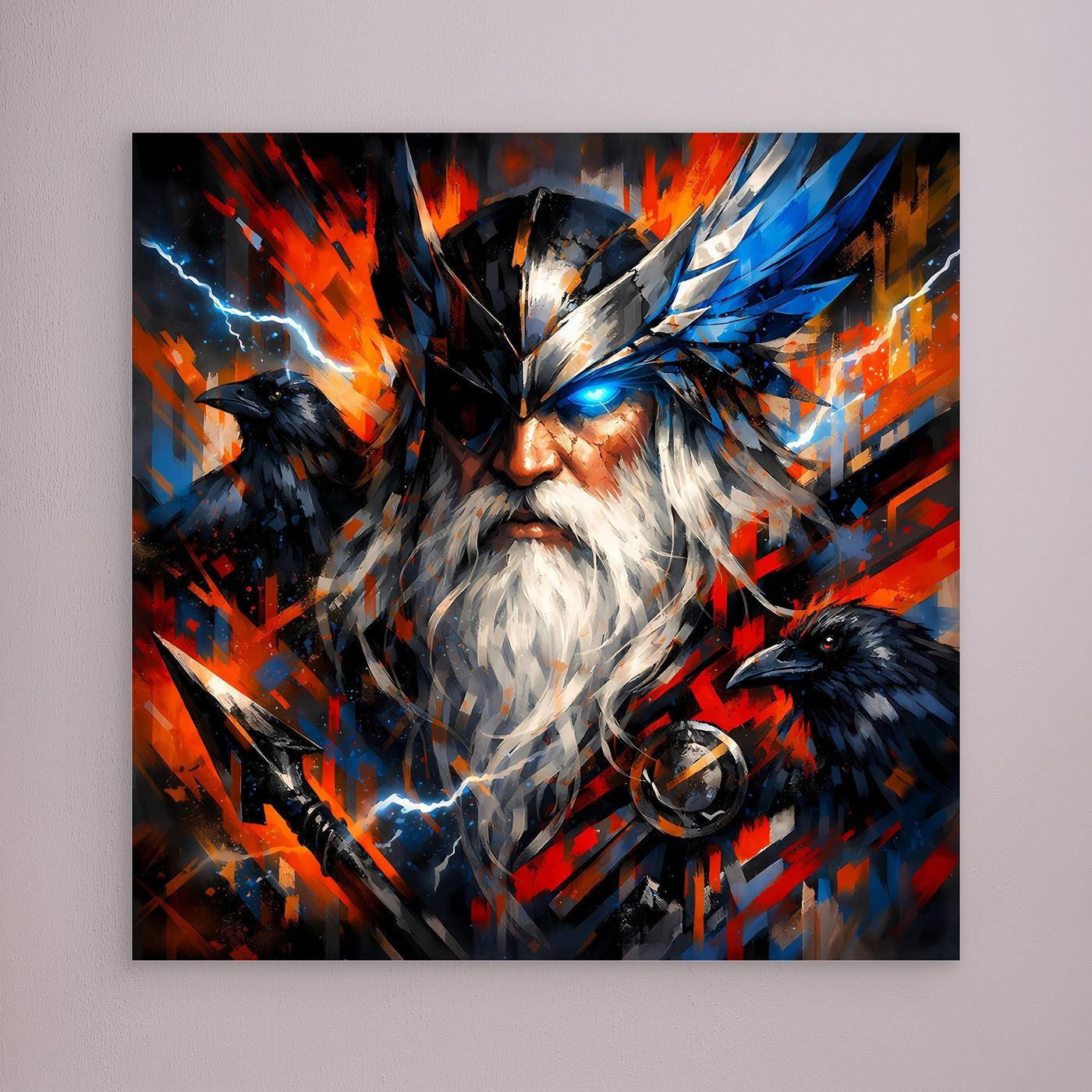 Leinwand Odin der Göttervater mit Raben | Modernes Nordisches Mythologie Wandbild