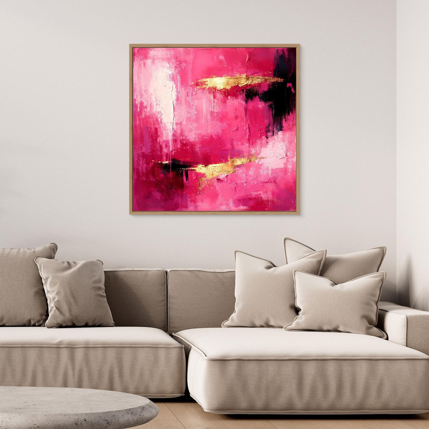 Leinwand Abstraktes Gemälde in Rosa und Gold | Modernes Elegantes Wandbild