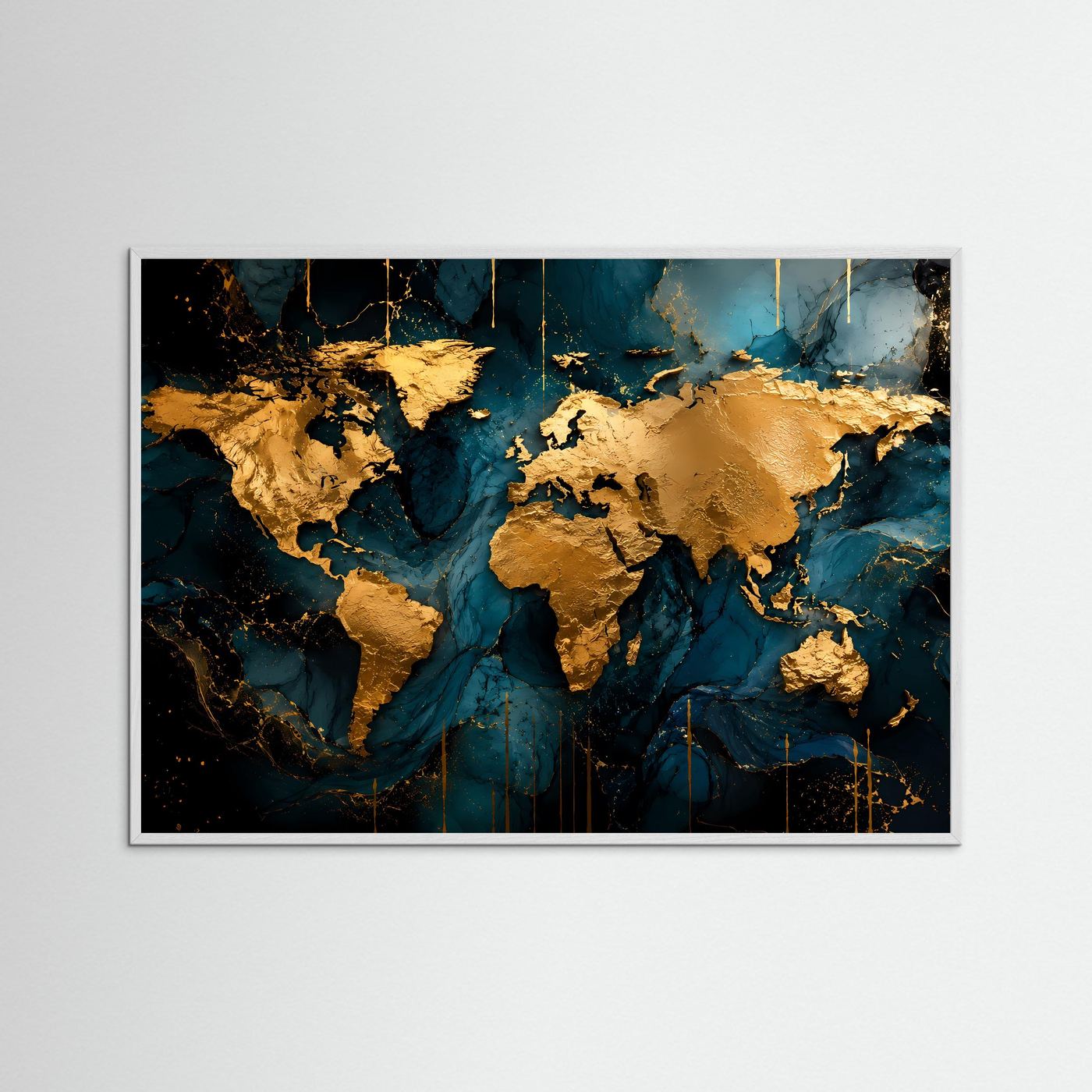Weltkarte in Gold & Tiefblau | Elegantes Wandbild & Moderne Poster Kunst