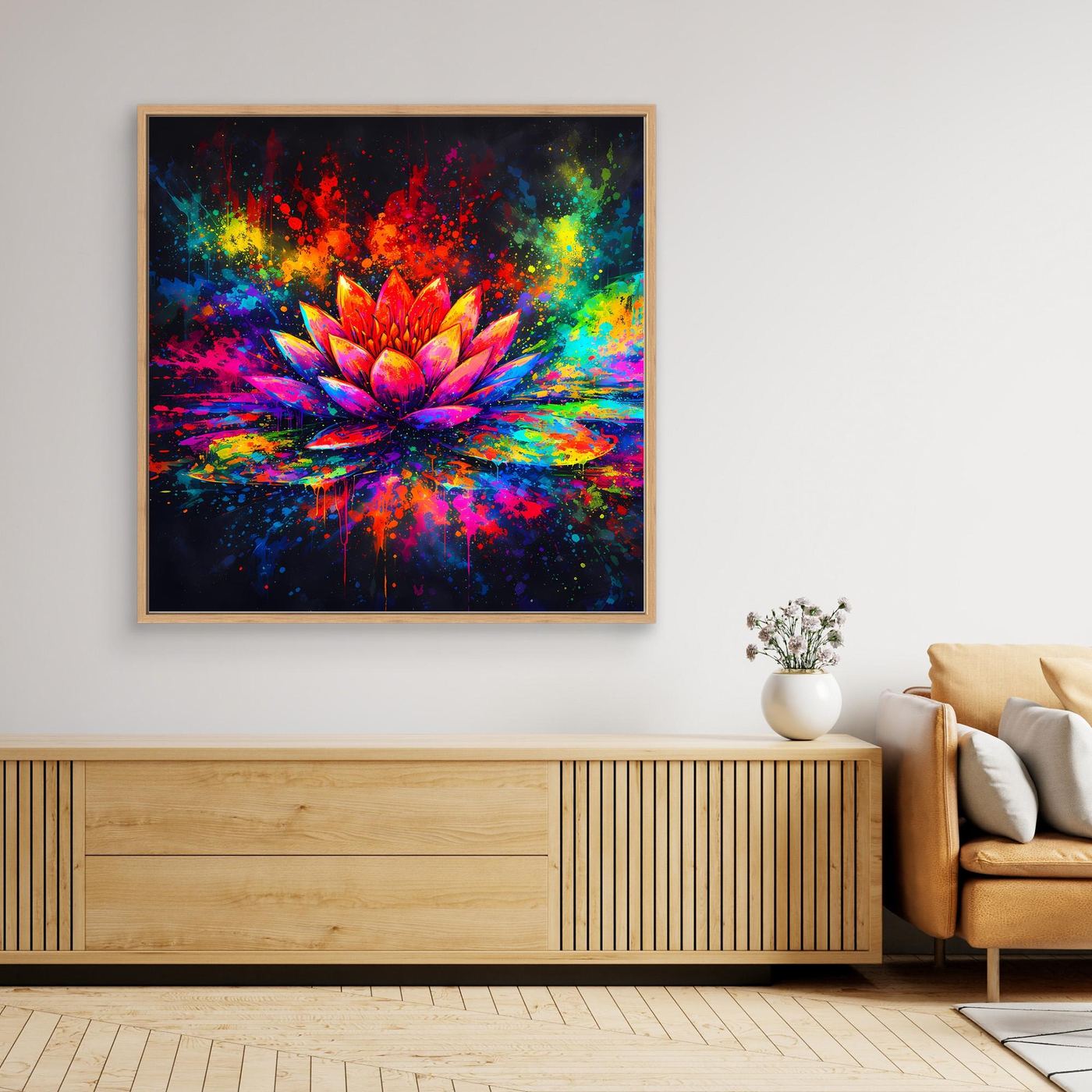Leinwandbild Farbenfrohe Seerose | Abstraktes Lotus Wandbild auf Keilrahmen