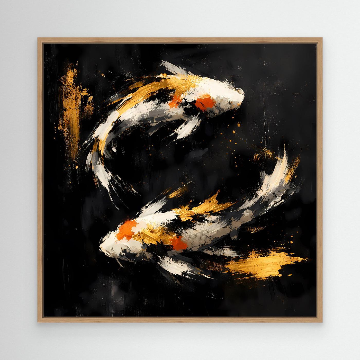 Leinwand Abstrakte Koi-Fische in Gold und Orange | Modernes Yin Yang Wandbild