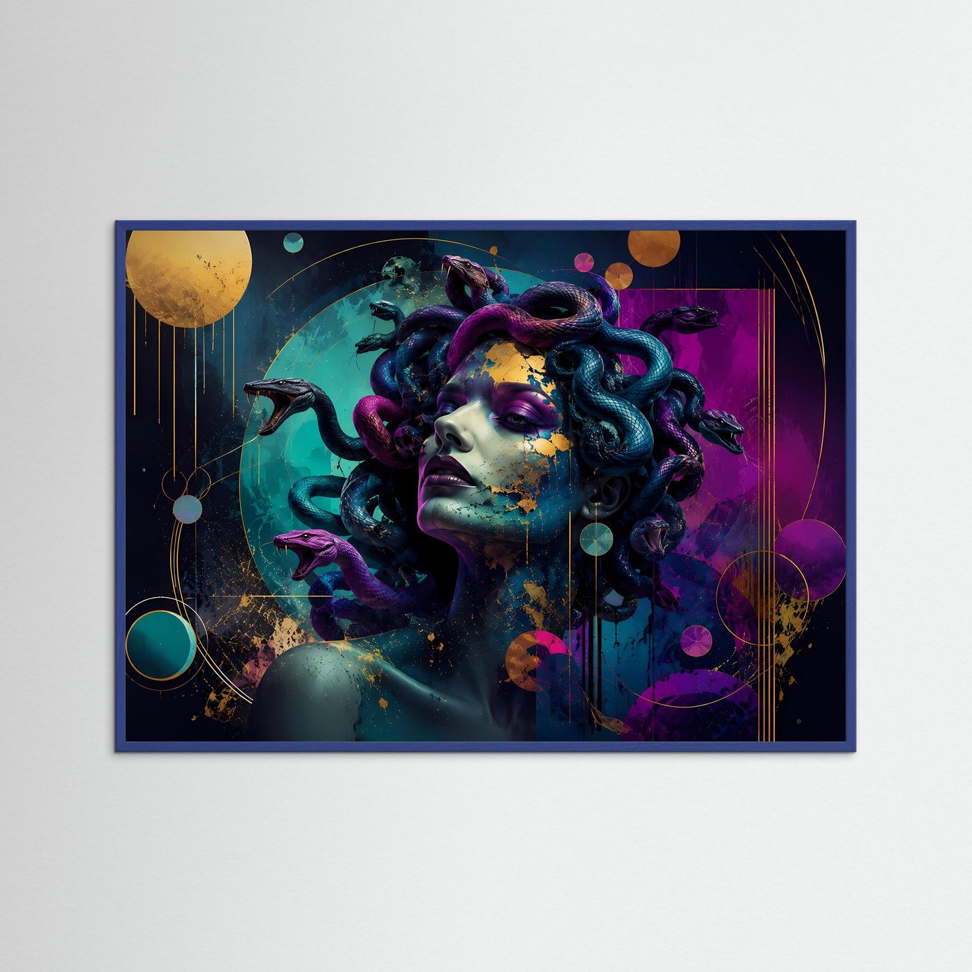 Medusa Poster | Moderne Abstrakte Mythologie Kunst | Neon Göttin mit Schlangen | Griechische Mythologie Wandbild | Luxuriöse Leinwand