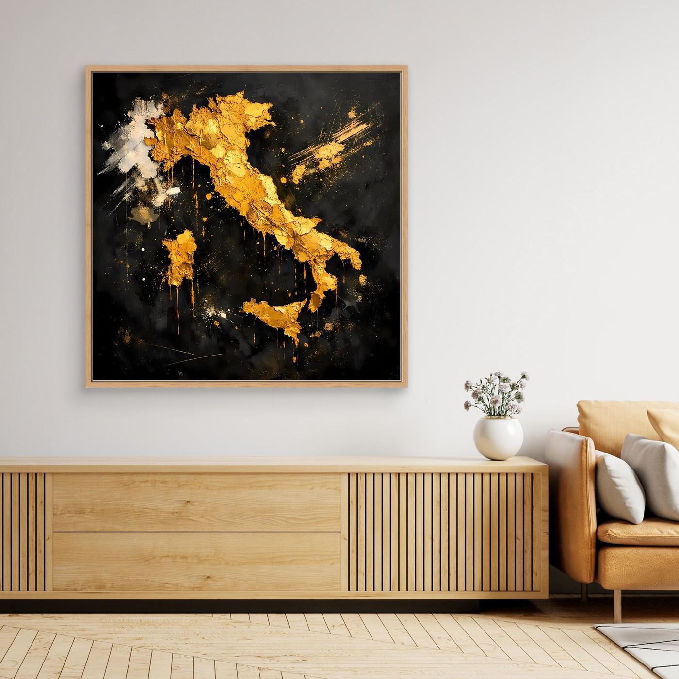 Leinwand Elegante Italienkarte in Gold & Schwarz | Modernes Abstraktes Wandbild