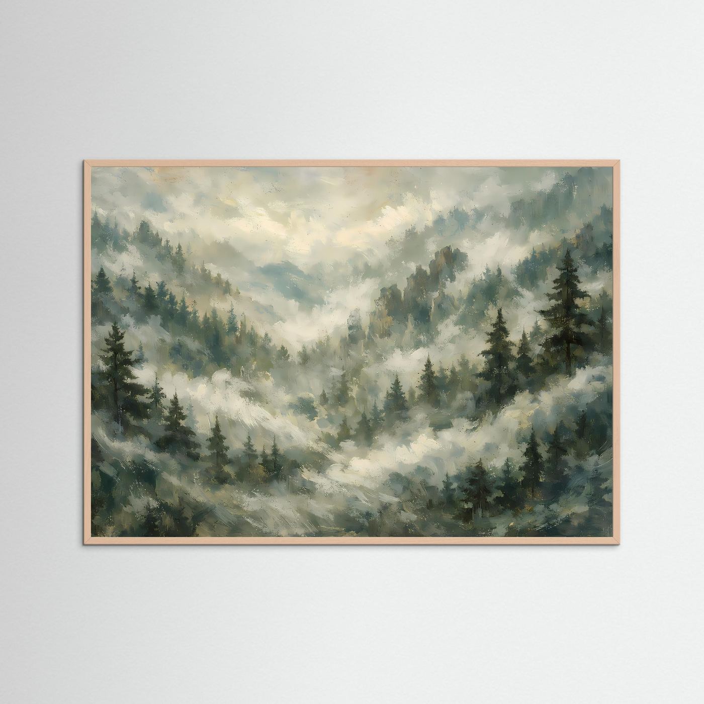 Neblige Bergidylle im Tannenwald | Panorama Natur & Landschaft Poster Querformat