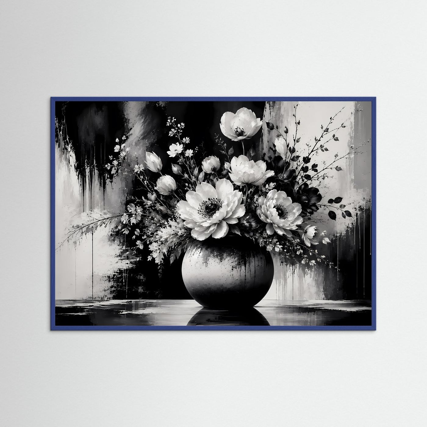 Schwarz Weiß Blumen Poster | Eleganter Blumenstrauß in Vase | Moderne Florale Wandkunst | Monochromes Wandbild