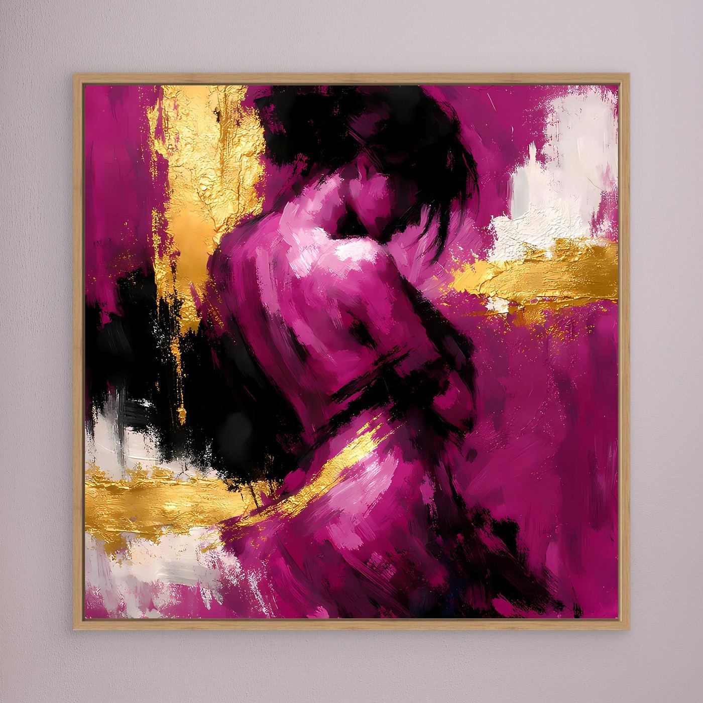 Leinwand Elegante Silhouette in Magenta | Abstraktes Frauengestalt Wandbild Gold