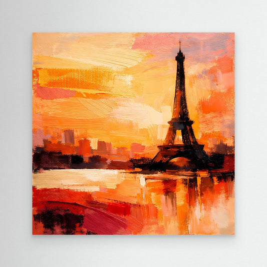 Leinwand Abstraktes Eiffelturm Paris Gemälde | Modernes Romantisches Wandbild Sonnenuntergang