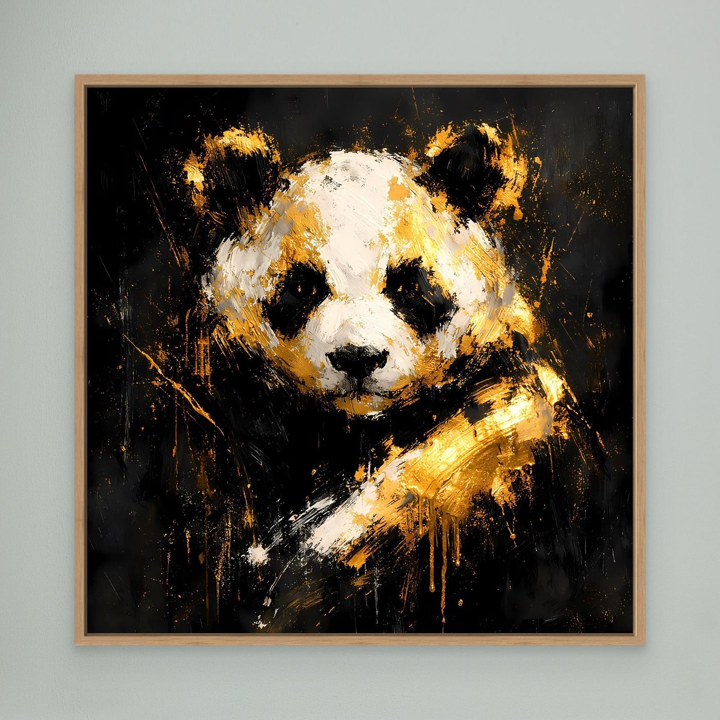 Leinwand Abstrakter Panda in Gold und Weiß | Modernes Tier Wandbild