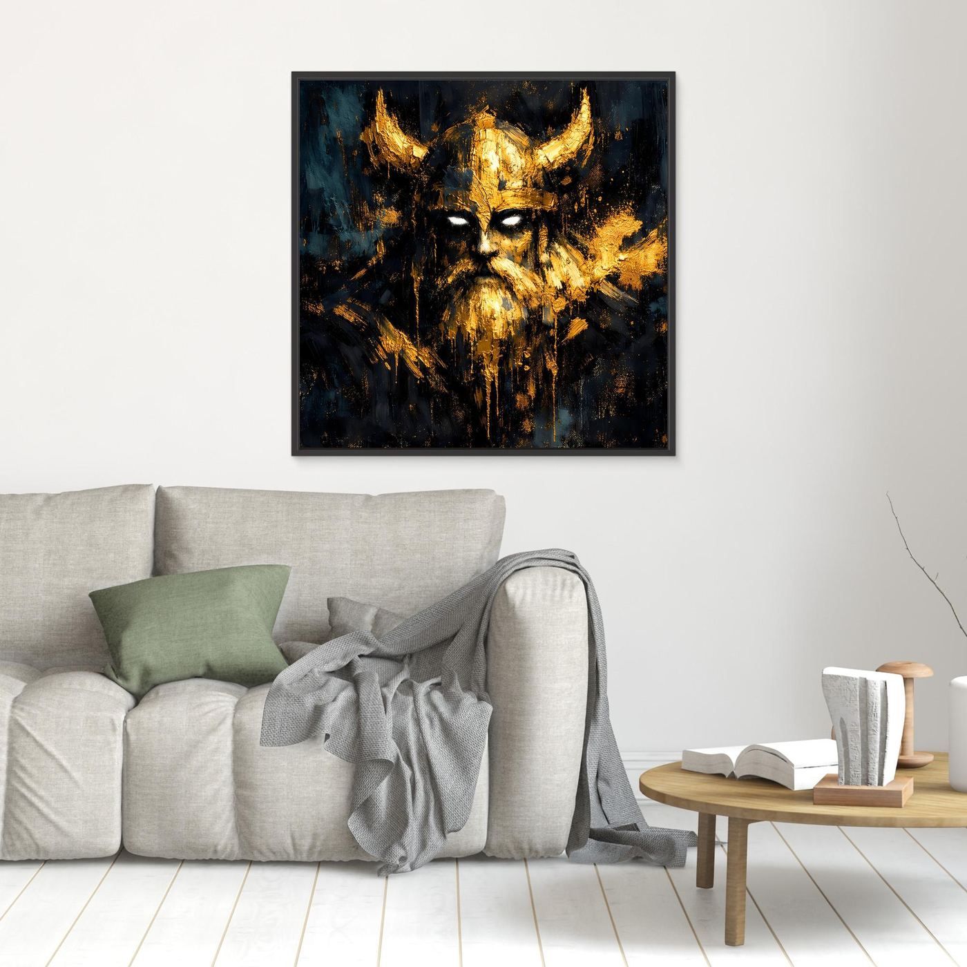Leinwand Mystischer Wikinger in Gold und Schwarz | Modernes Abstraktes Krieger Wandbild