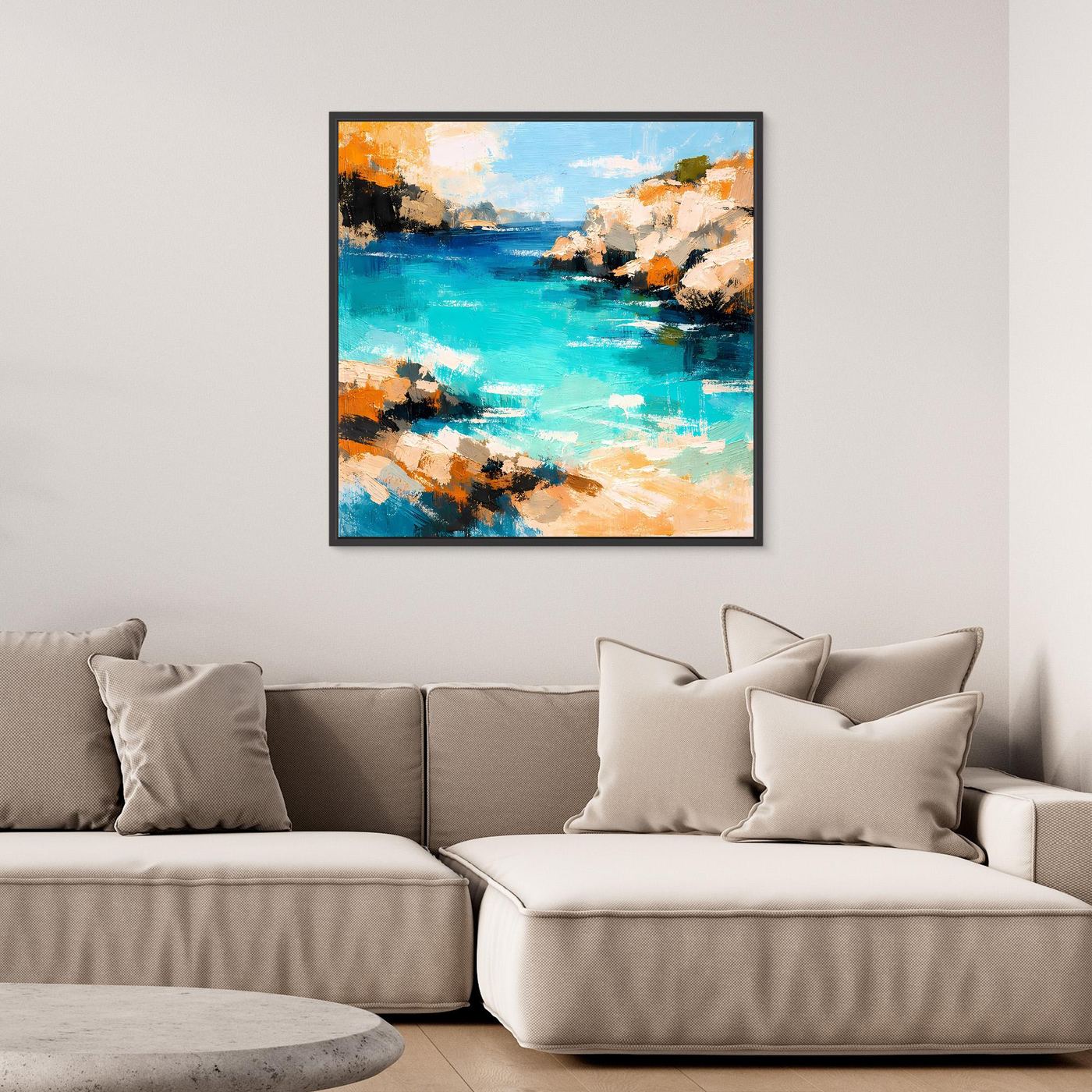 Leinwand Traumhafte Klippenbucht | Abstraktes Mediterranes Küsten Wandbild