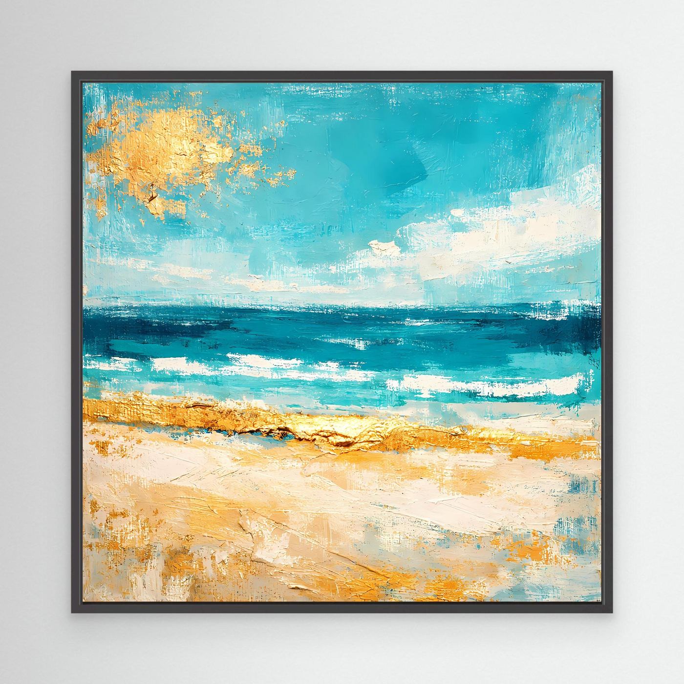 Leinwand Karibischer Traumstrand in Türkis | Abstraktes Meer Wandbild Gold