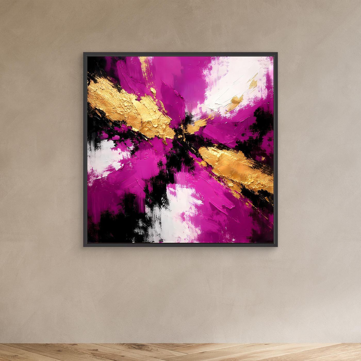Leinwand Abstraktes Farbenspiel in Magenta und Gold | Modernes Expressives Wandbild