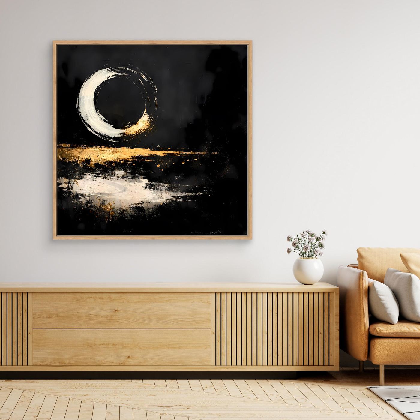 Leinwand Abstrakte Mondsichel über dem Wasser | Modernes Zen Wandbild
