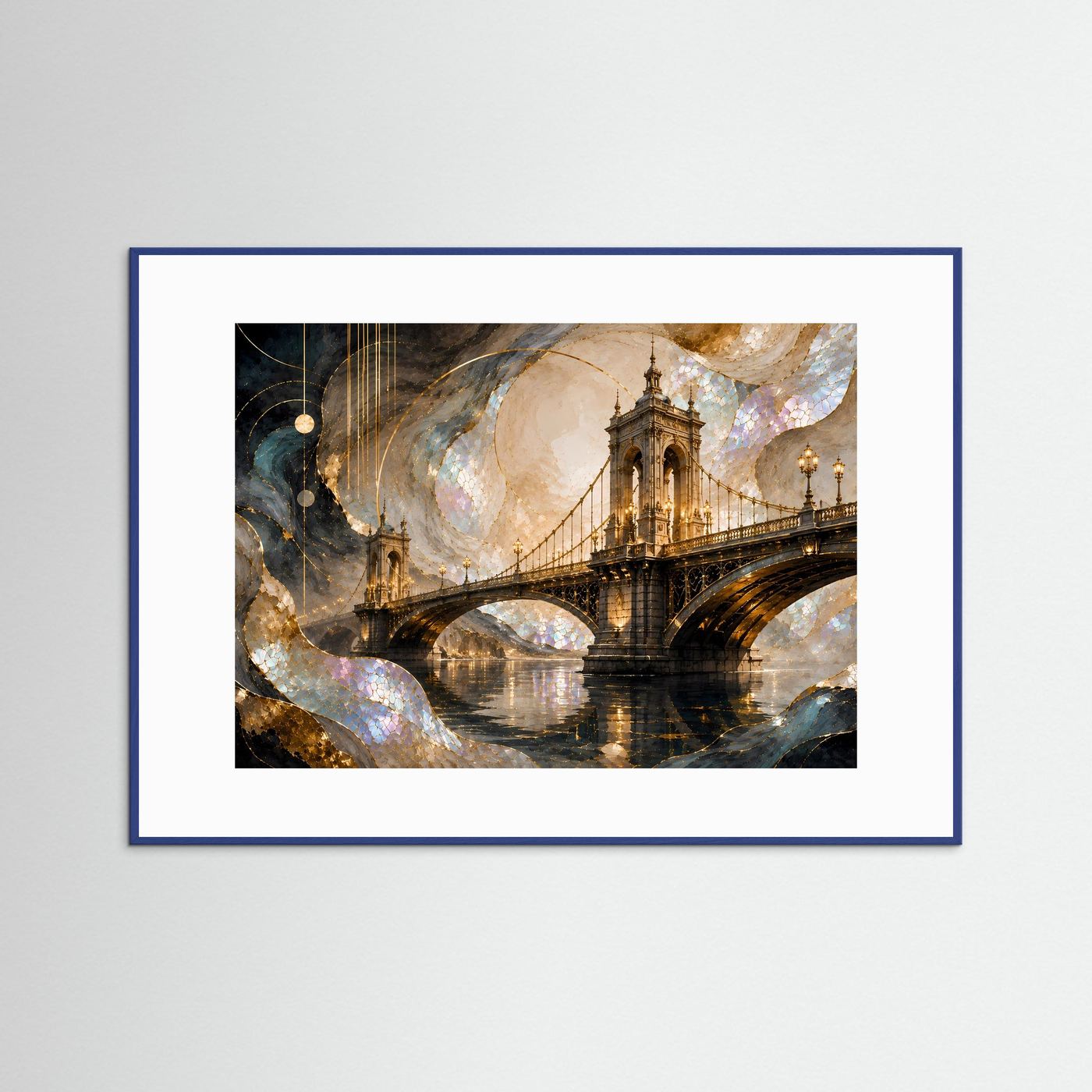 Majestätische Brücke in Gold & Perlmutt | Abstrakte Architektur Kunst