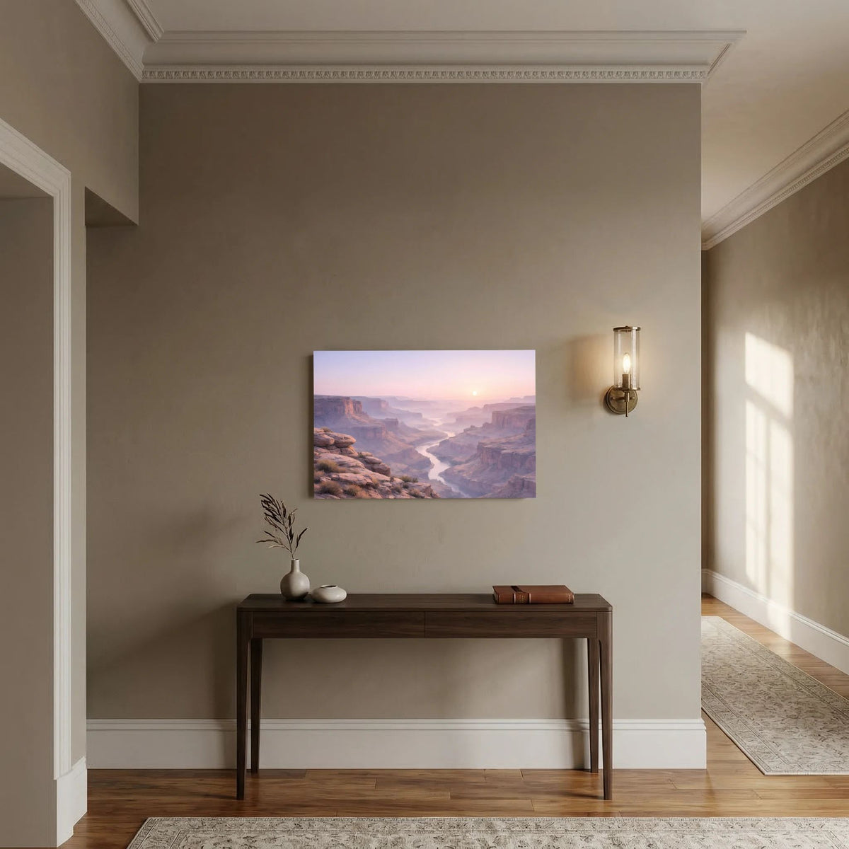 Querformatiges Canyon-Wandbild im Sonnenaufgang, ohne Rahmen