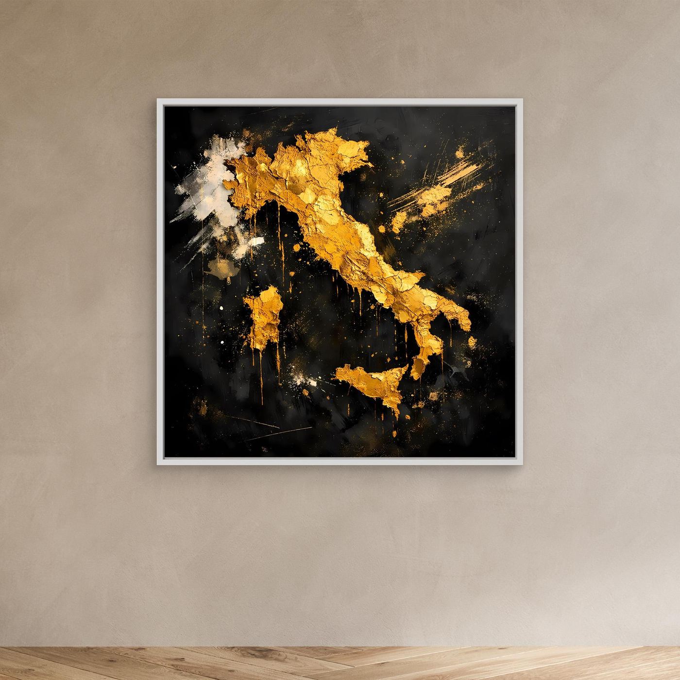 Leinwand Elegante Italienkarte in Gold & Schwarz | Modernes Abstraktes Wandbild