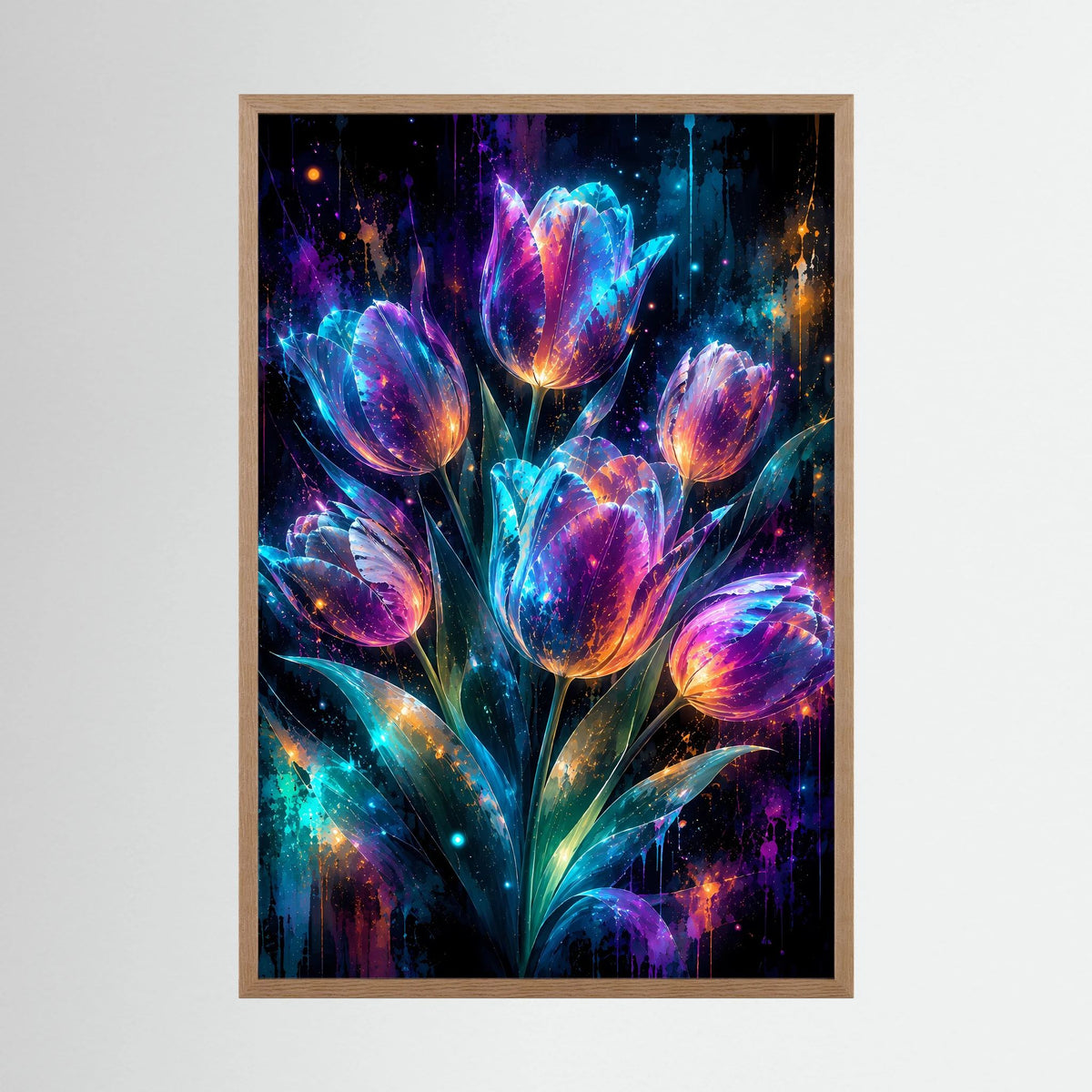 Leuchtende Tulpen in Neonfarben | Magische Blumen Kunst | Poster Hochformat