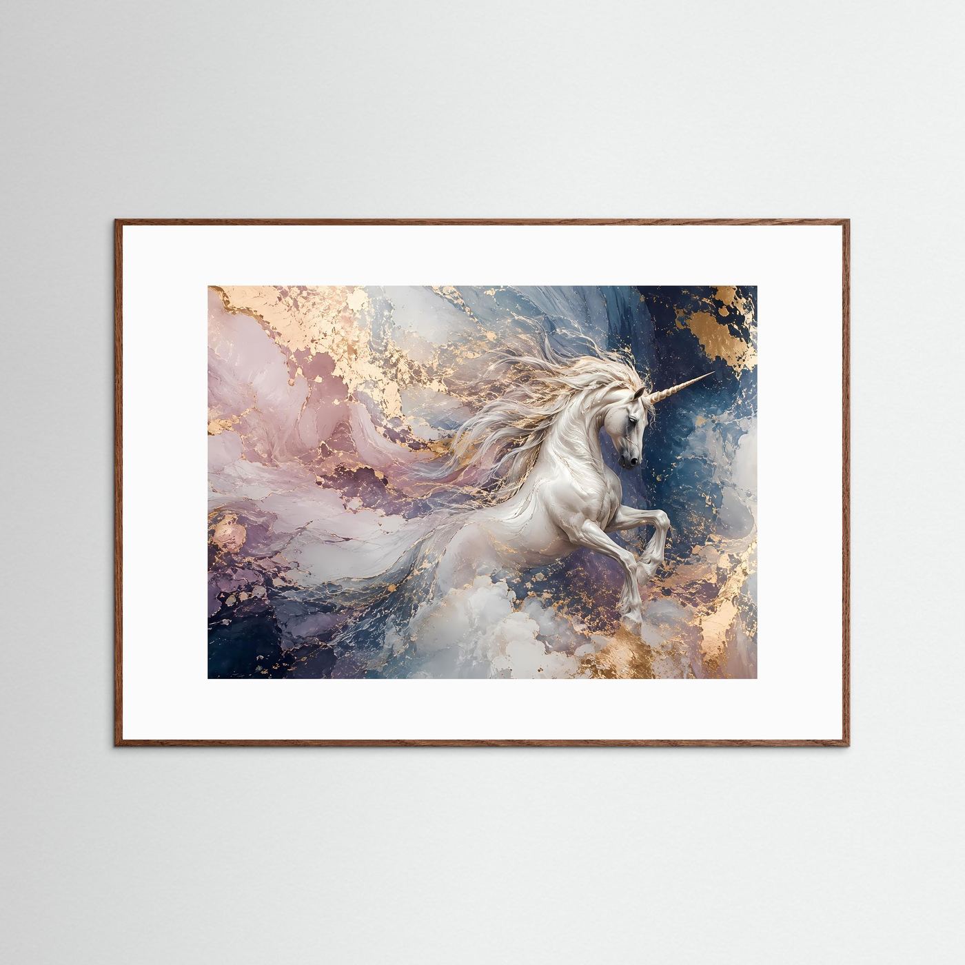 Weißes Einhorn in Gold & Pastell | Elegante Fantasy Kunst