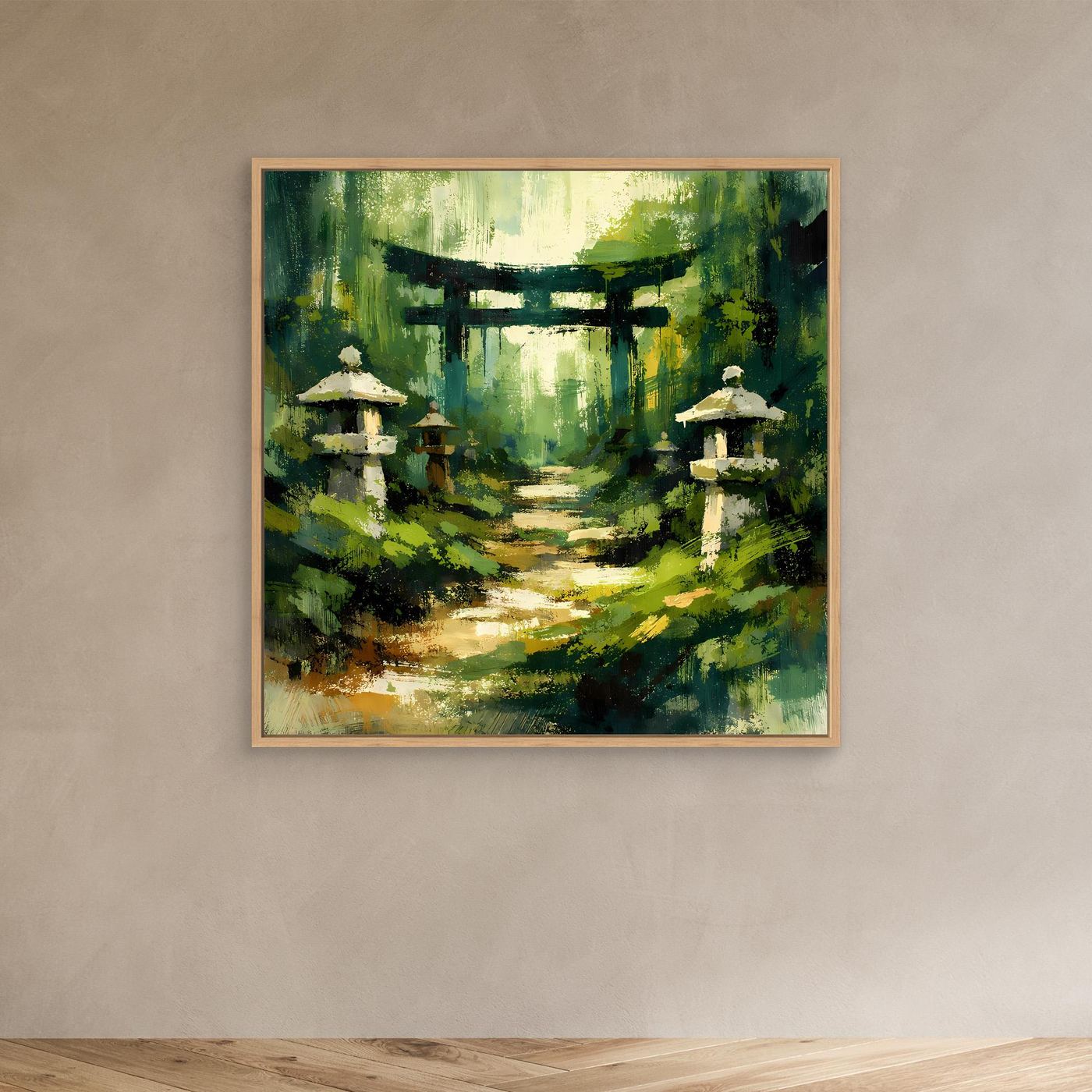 Leinwand Mystischer Torii-Pfad im Wald | Traditionelles Japan-Wandbild auf echter Leinwand