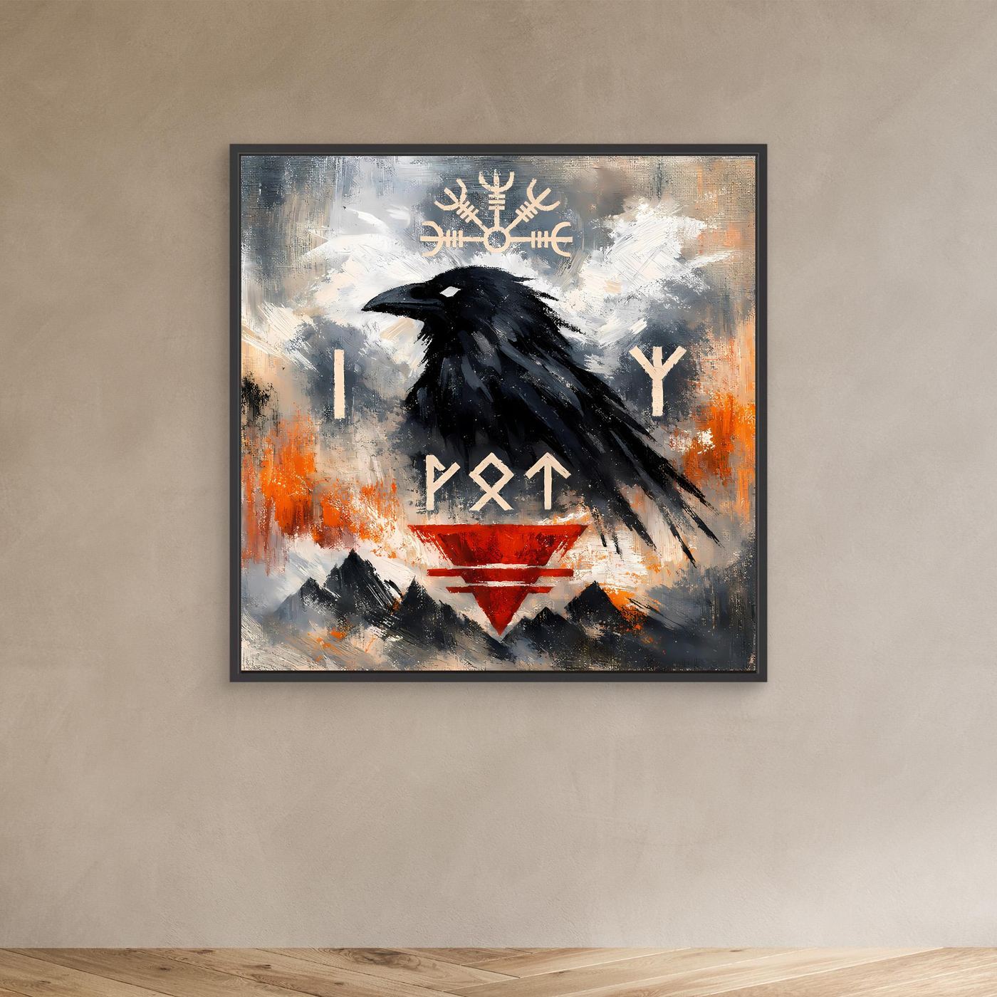 Leinwand Odin's Rabe | Wikinger Runen & Vegvísir Nordisches Wandbild