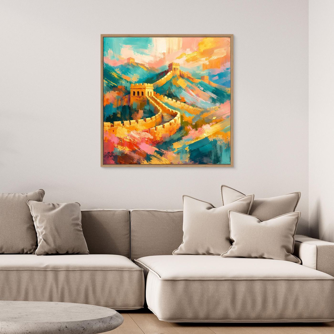 Leinwandbild der Chinesischen Mauer im abstrakten, farbigen Pinselstrich-Look