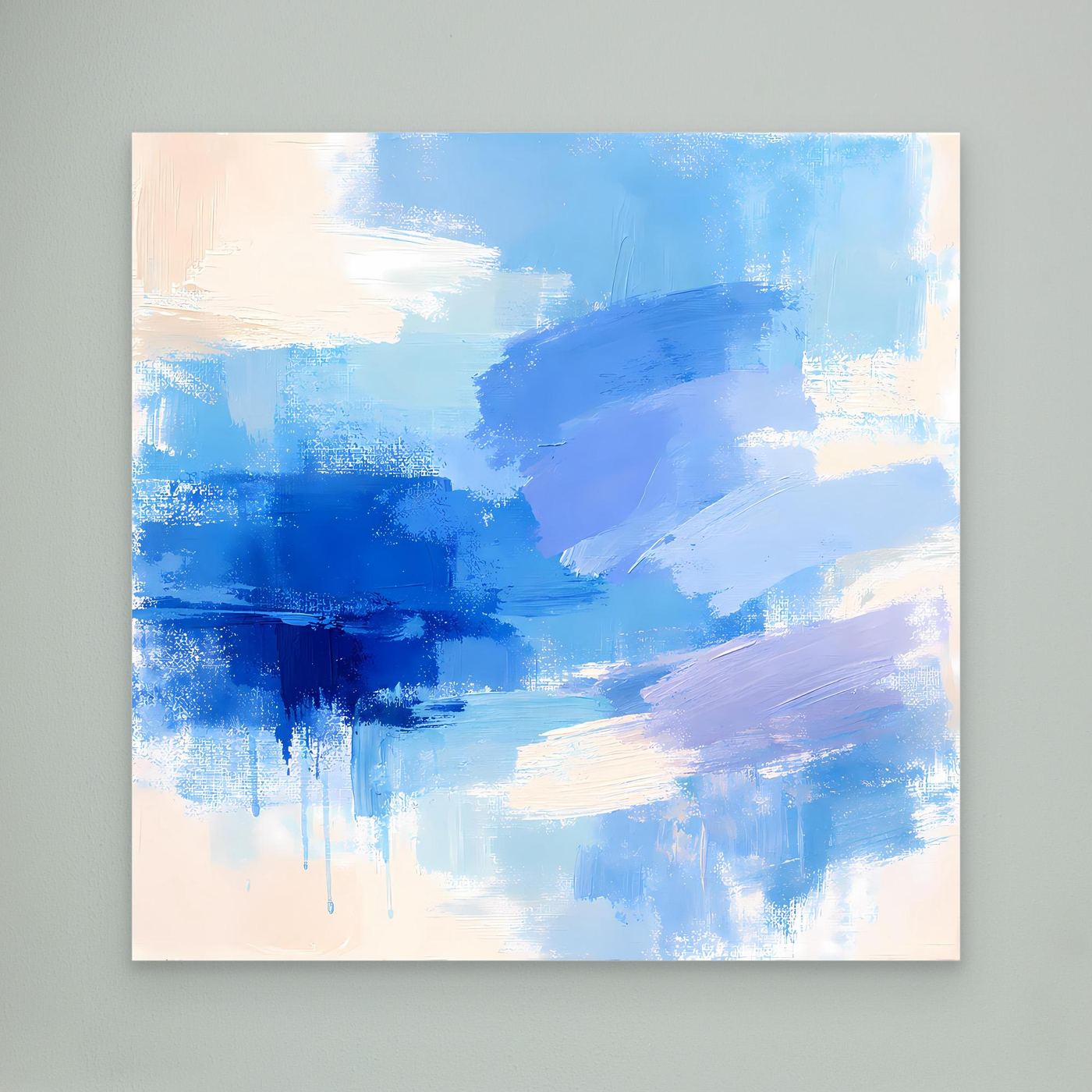 Leinwand Abstrakte Blaue Pinselstriche | Modernes Minimalistisches Wandbild Meer