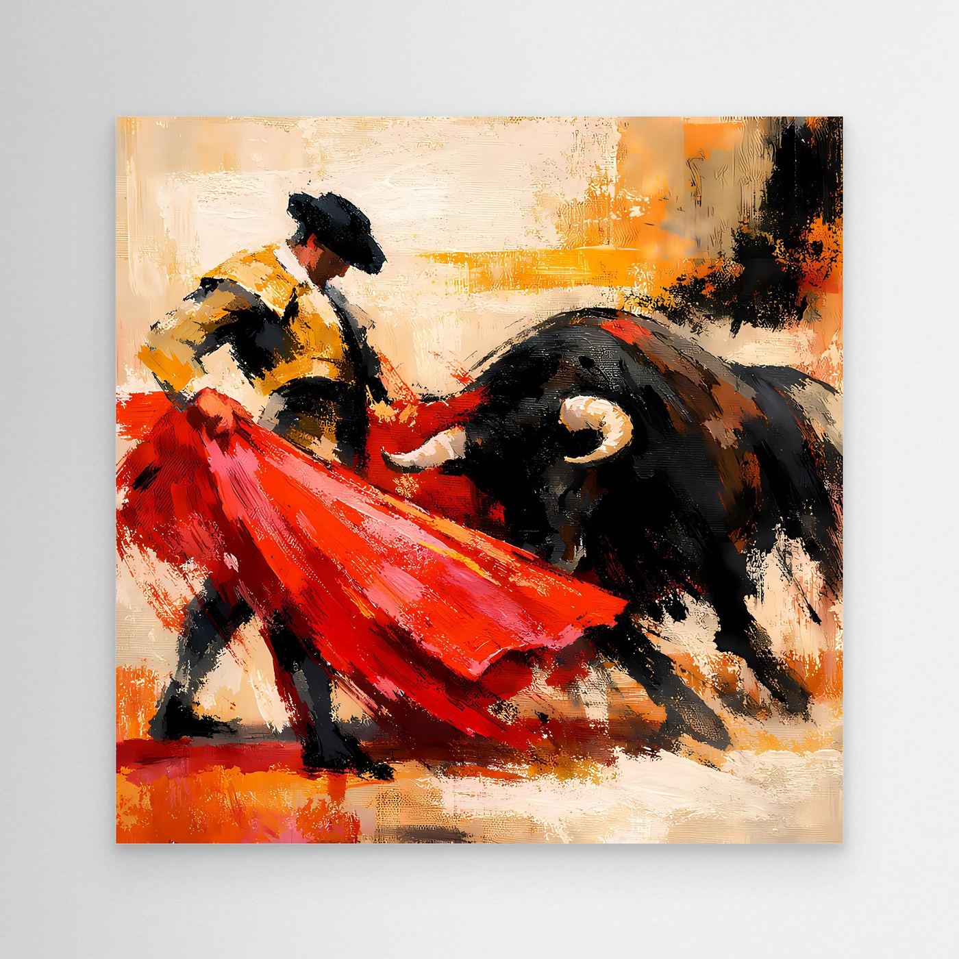 Premium Leinwand Matador und Stier Abstrakt | Modernes Kunst Poster Spanien Wandbild