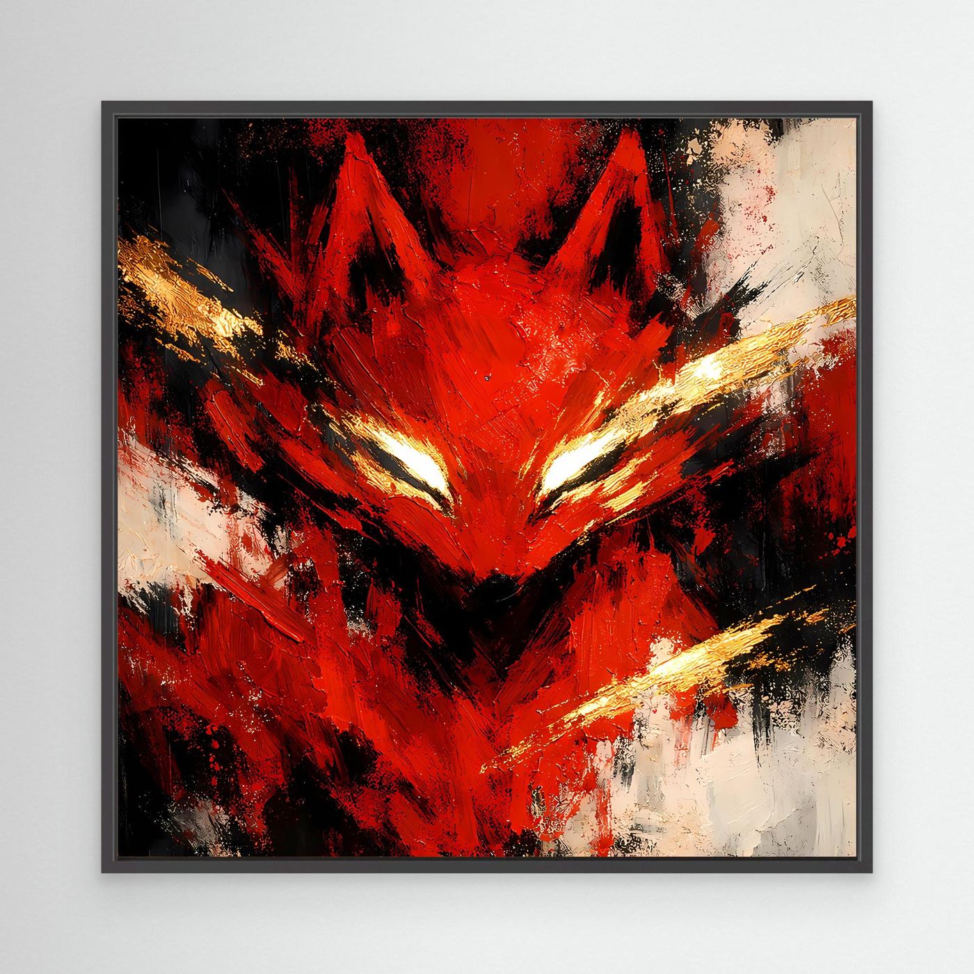 Leinwand Mystischer Kitsune Fuchs in Rot | Abstraktes Japanisches Mythologie Wandbild