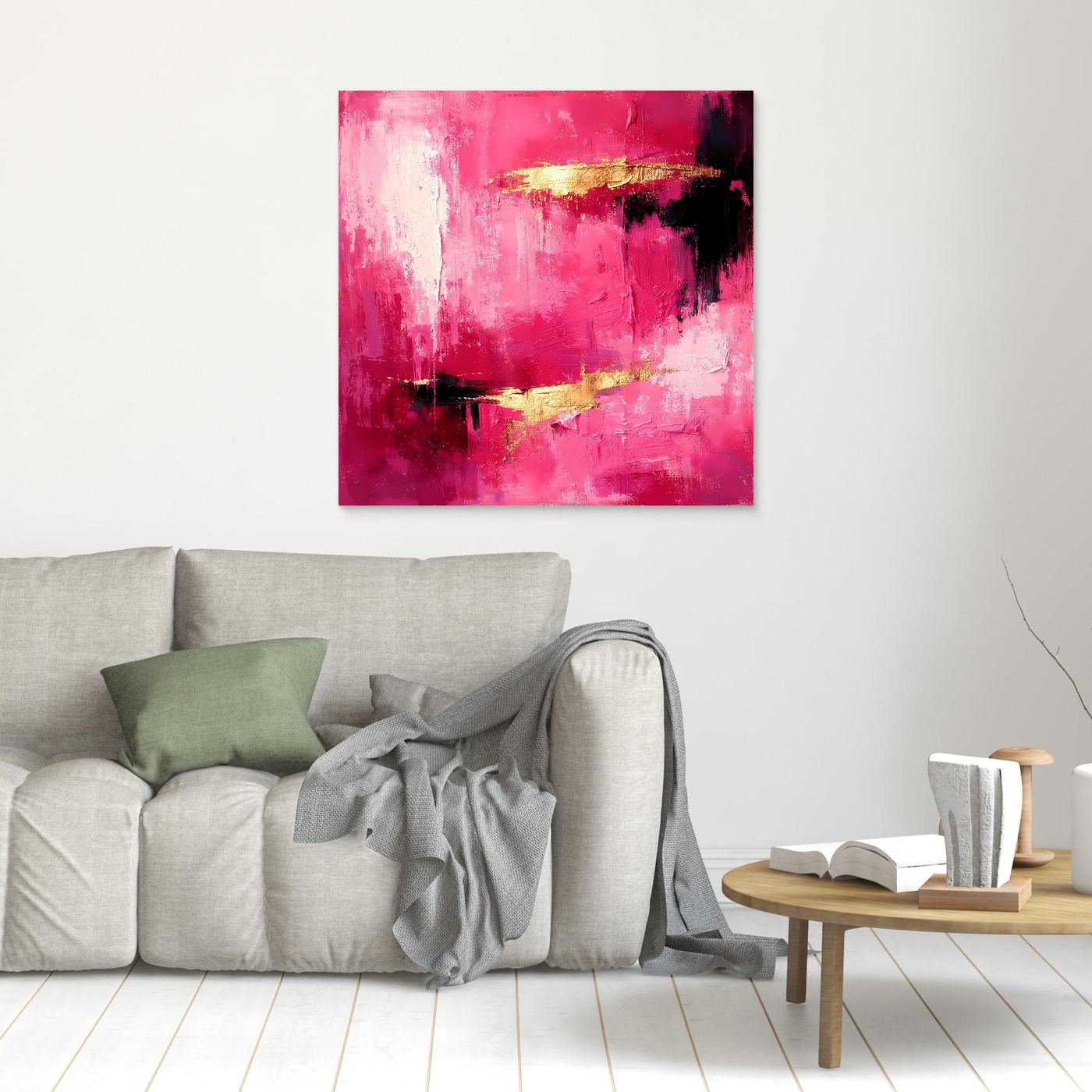 Leinwand Abstraktes Gemälde in Rosa und Gold | Modernes Elegantes Wandbild
