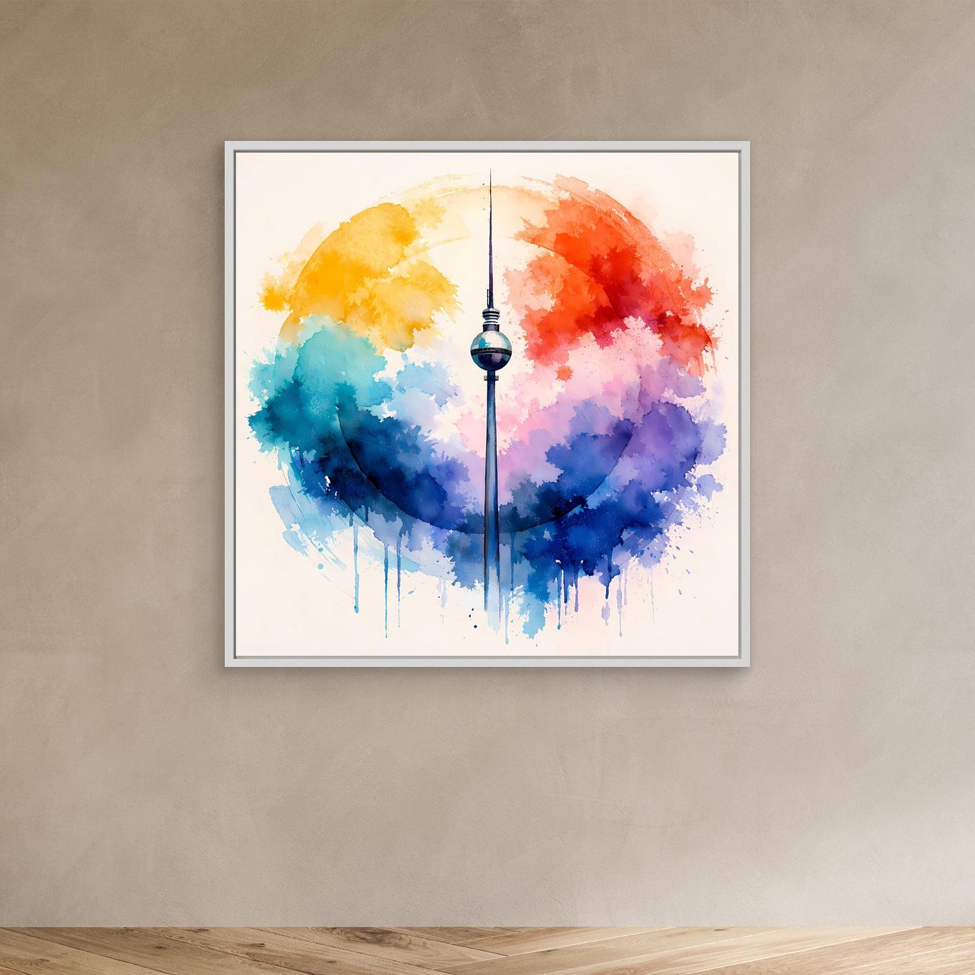 Leinwand Berliner Fernsehturm | Abstraktes Aquarell‑Wolken Wandbild