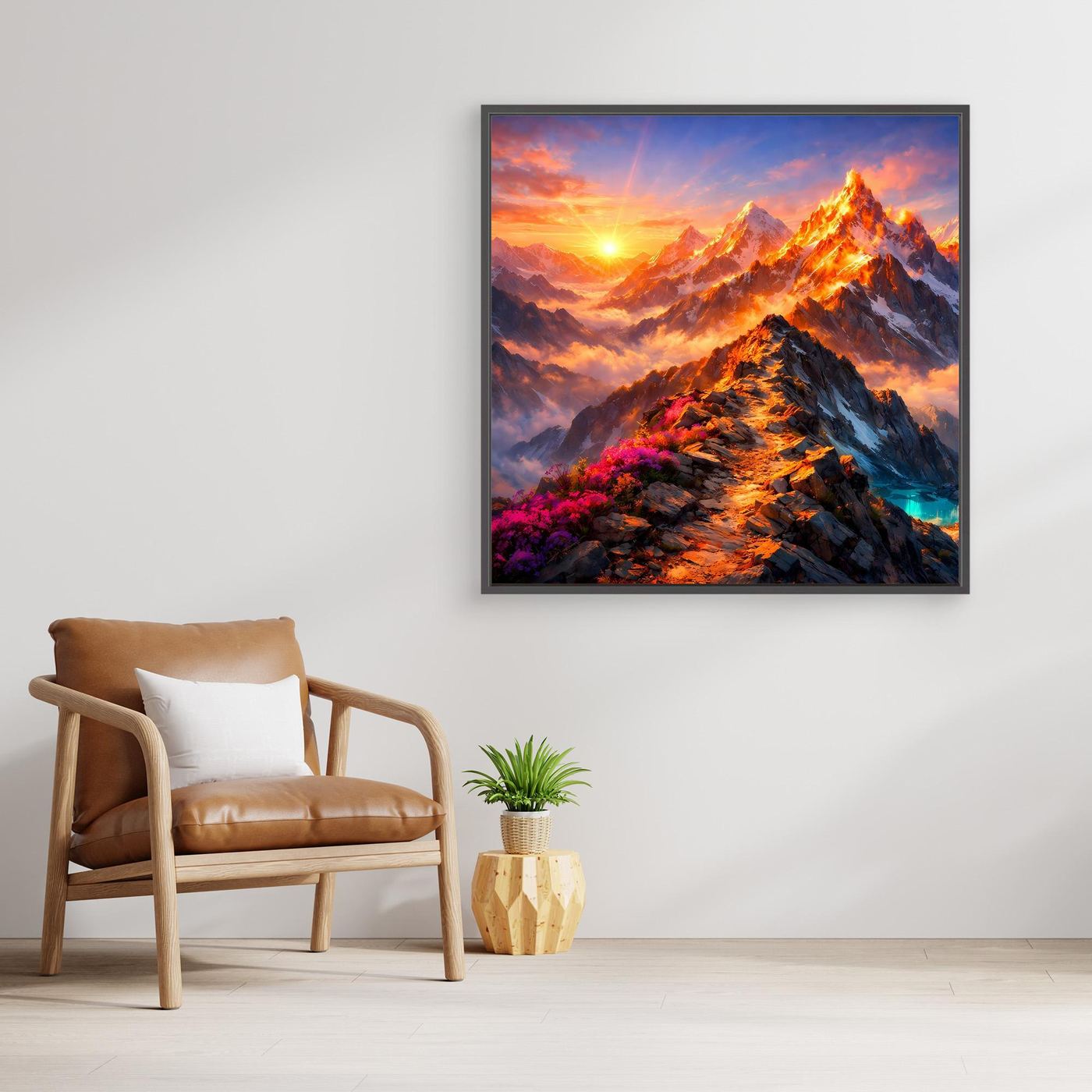Leinwandbild Sonnenuntergang im Hochgebirge | Majestätisches Wandbild auf echtem Holzkeilrahmen