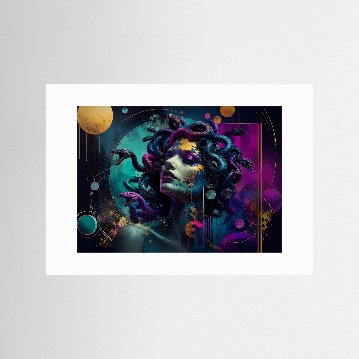 Medusa Poster | Moderne Abstrakte Mythologie Kunst | Neon Göttin mit Schlangen | Griechische Mythologie Wandbild | Luxuriöse Leinwand