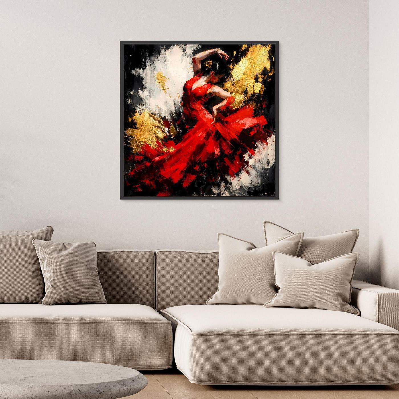 Leinwand Flamenco Tänzerin in Rot und Gold | Modernes Abstraktes Tanz Wandbild