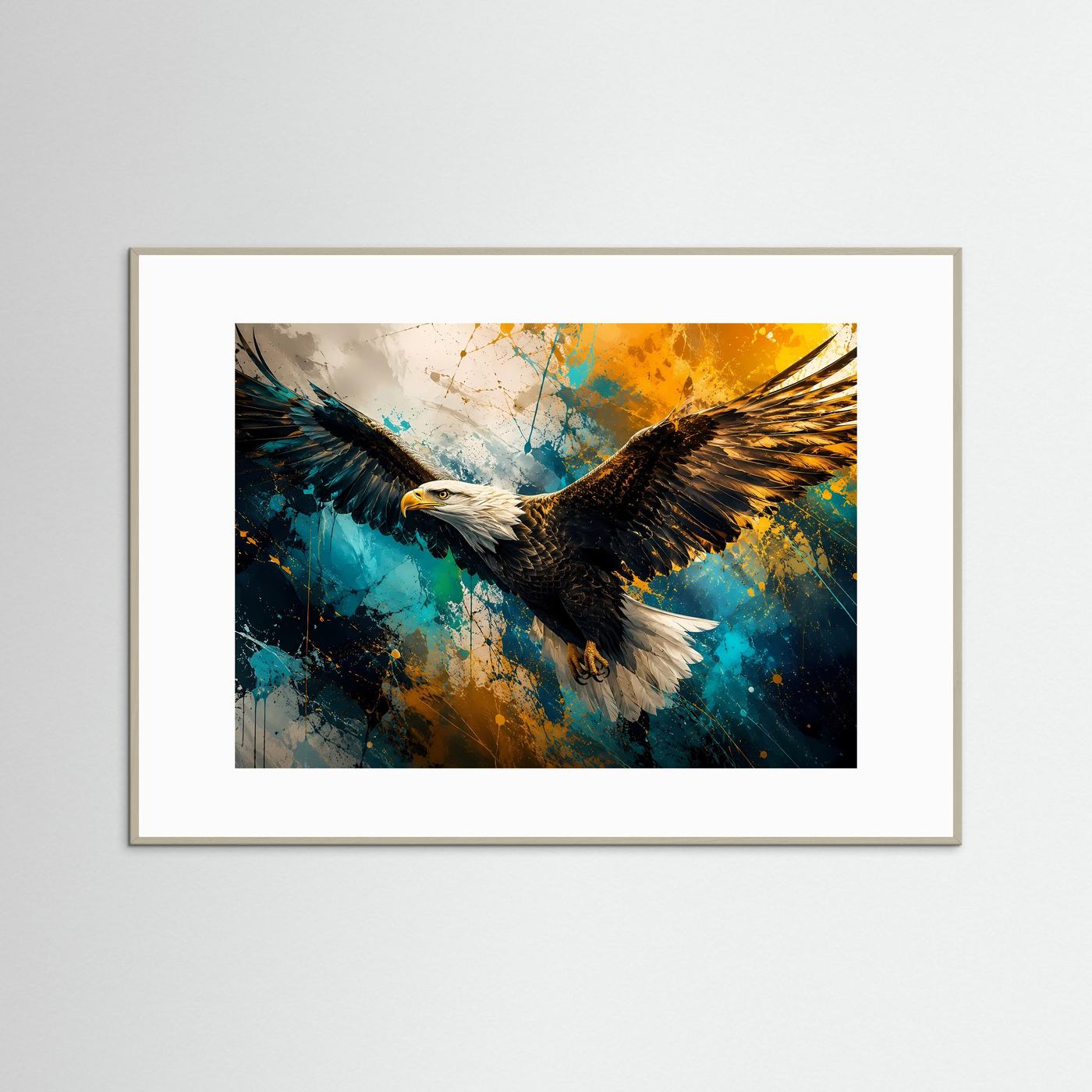 Weißkopfseeadler Poster | Adler Wandbild Modern | Kraftvolles Tiermotiv in Blau und Gold