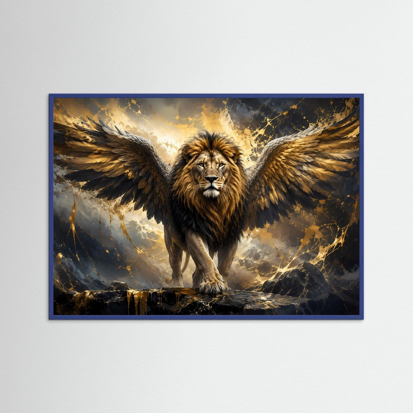 Geflügelter Löwe in Schwarz & Gold | Majestätische Fantasy Löwen Kunst