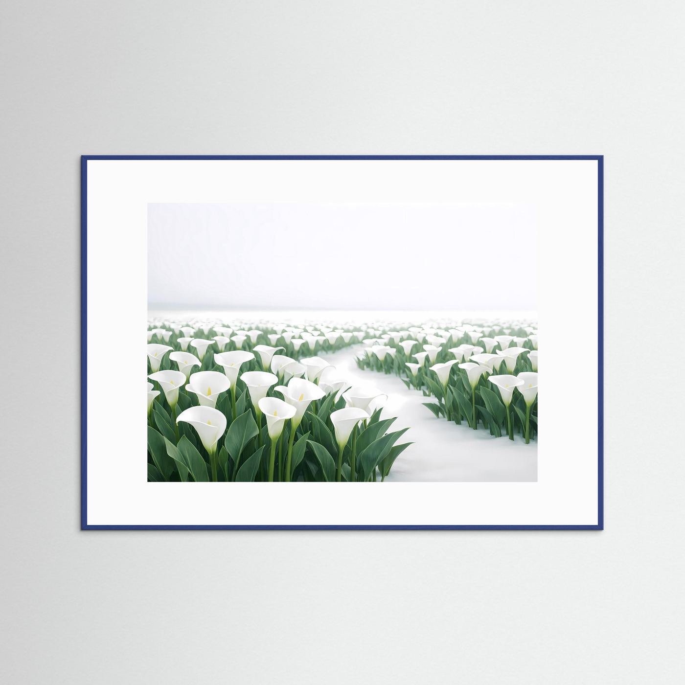 Weiße Calla Lilien im Schnee | Elegantes Blumen & Natur Poster Querformat