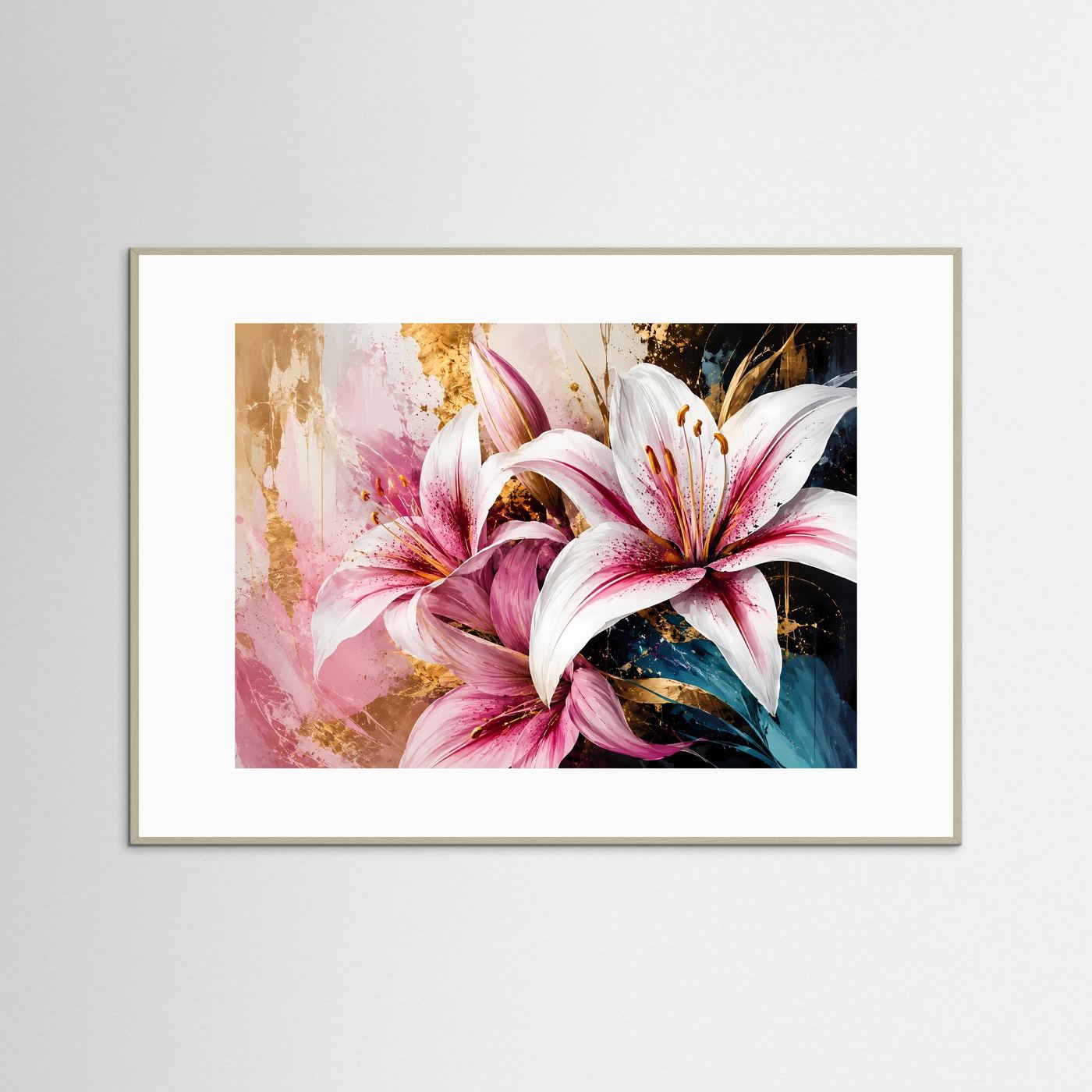 Prächtige Lilien im edlen Farbspiel | Modernes Blumen- & Kunst-Poster Querformat