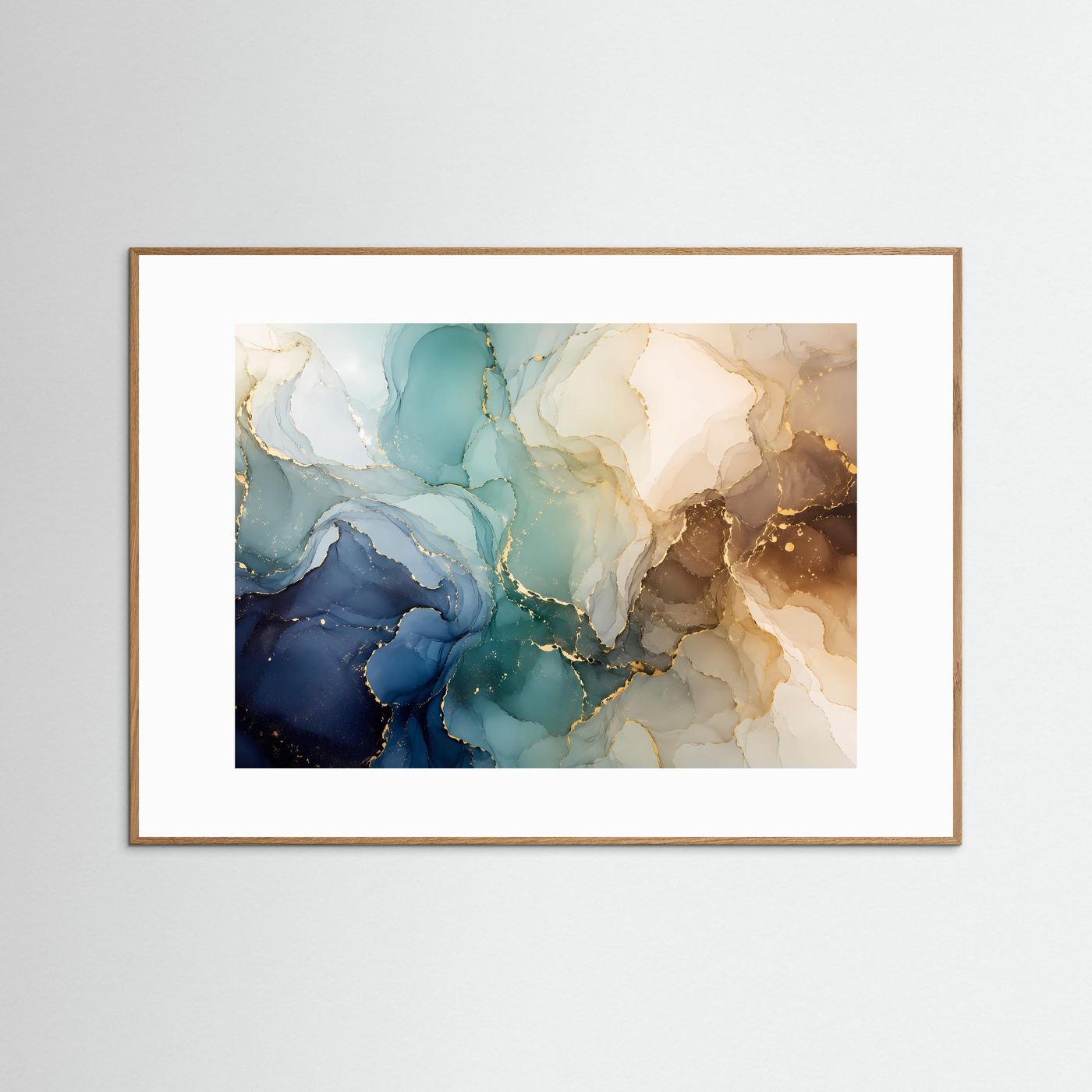Abstrakte Alcohol Ink Poster | Blau Gold Wandkunst | Moderne Marmor Textur | Elegante Fluid Art | Luxuriöse Leinwand