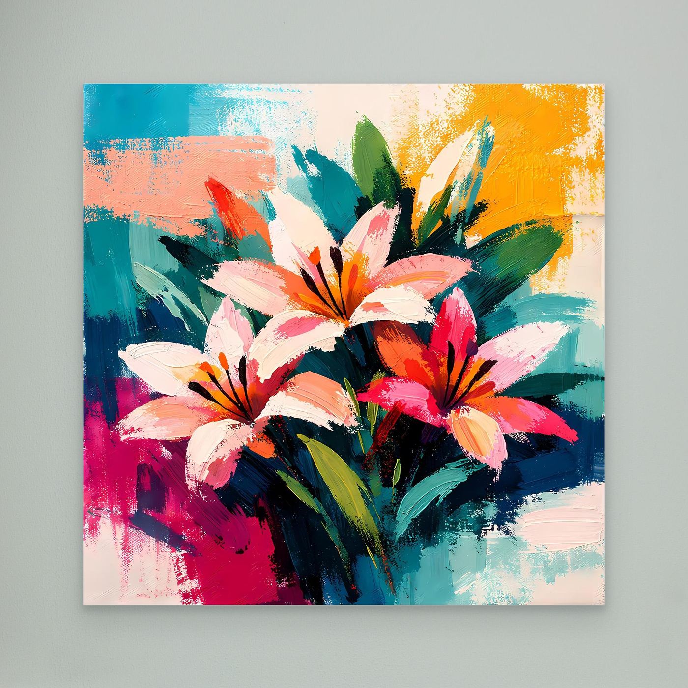 Abstract lily canvas wall art with colorful brushstroke flowers