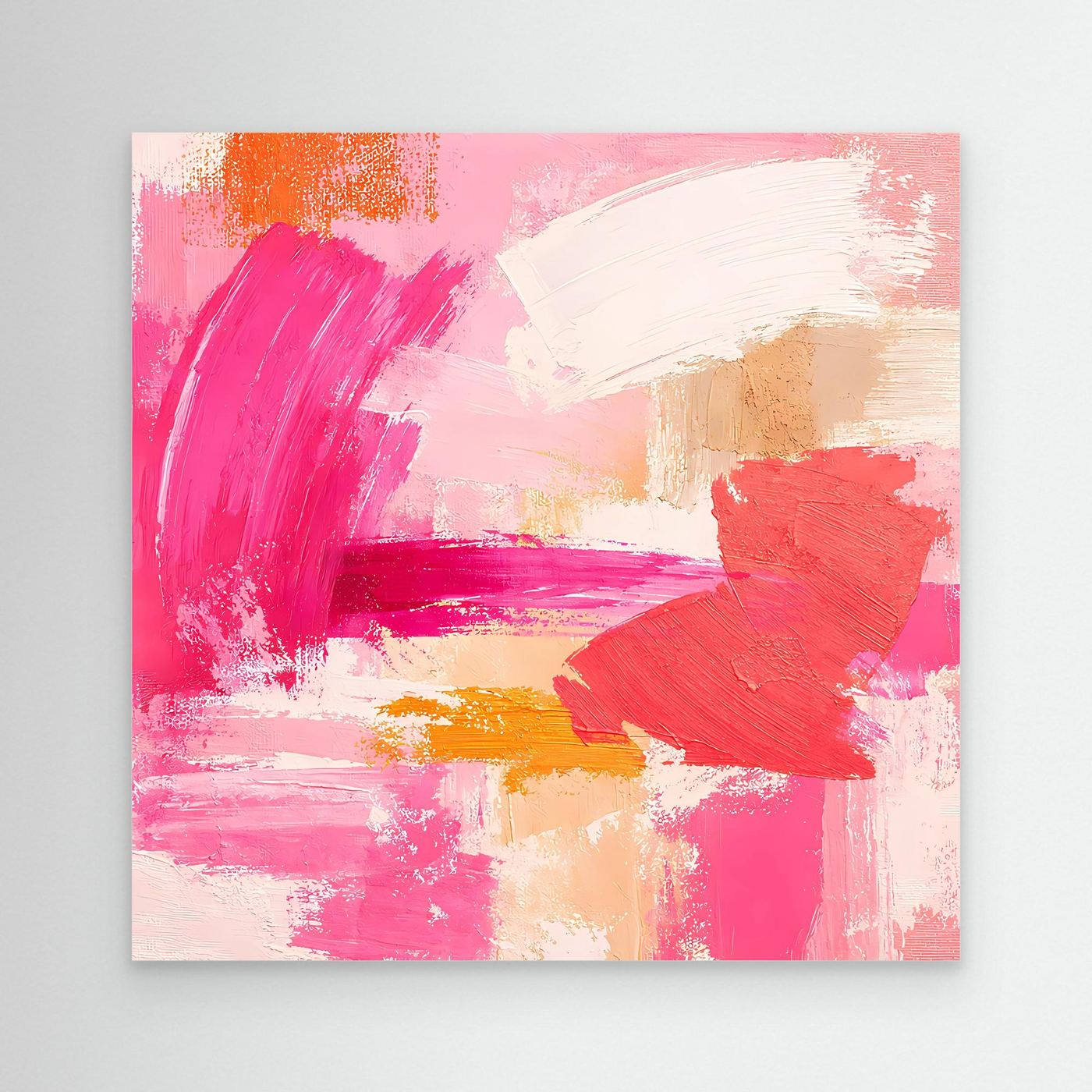 Leinwand-Wandbild abstrakt mit Pinselstrichen in Rosa und Pastelltonen, ohne sichtbaren Rahmen