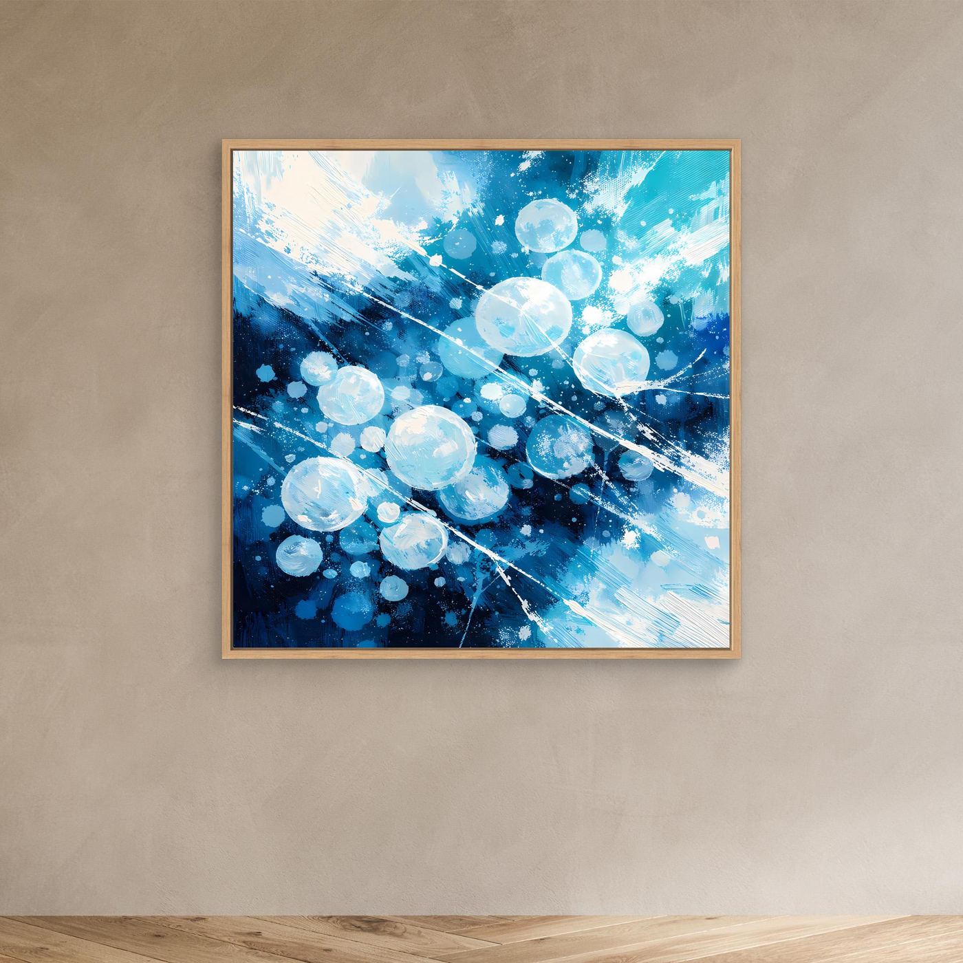 Leinwand Eingefrorene Luftblasen im Eis | Abstraktes Natur Winter Wandbild