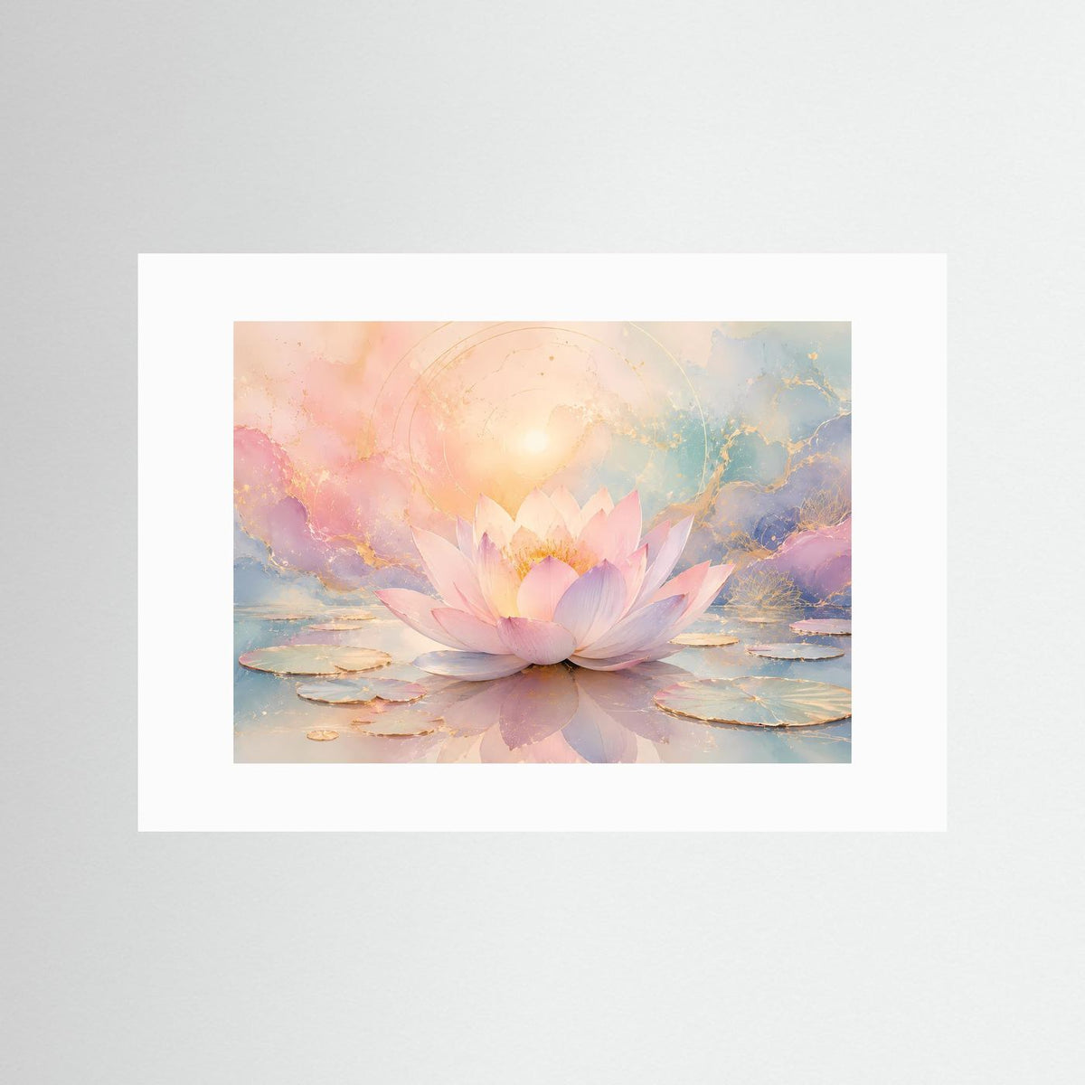 Lotusblüten-Wandbild mit Seerose in Pastell, mit weißem Passepartout