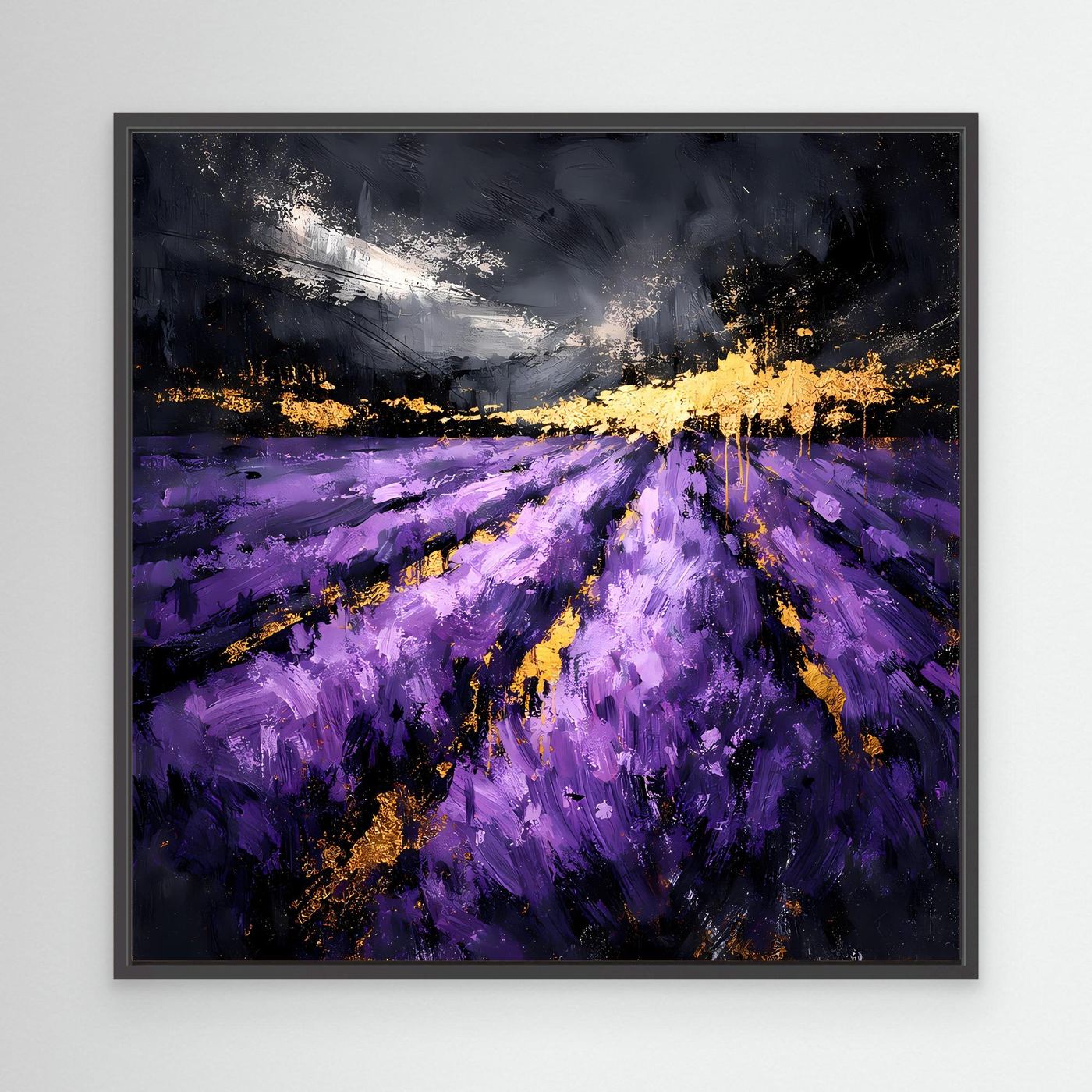 Leinwand Abstraktes Lavendelfeld in Lila und Gold | Modernes Natur Landschafts Wandbild