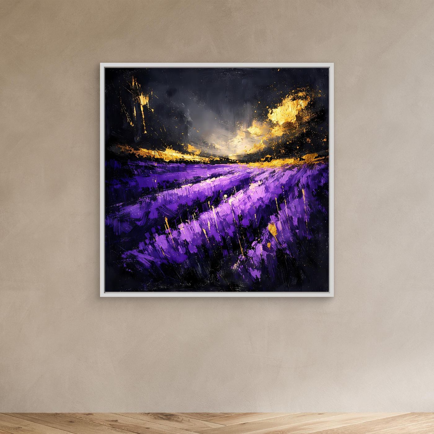 Leinwand Abstraktes Lavendelfeld im Abendlicht | Modernes Natur Wandbild
